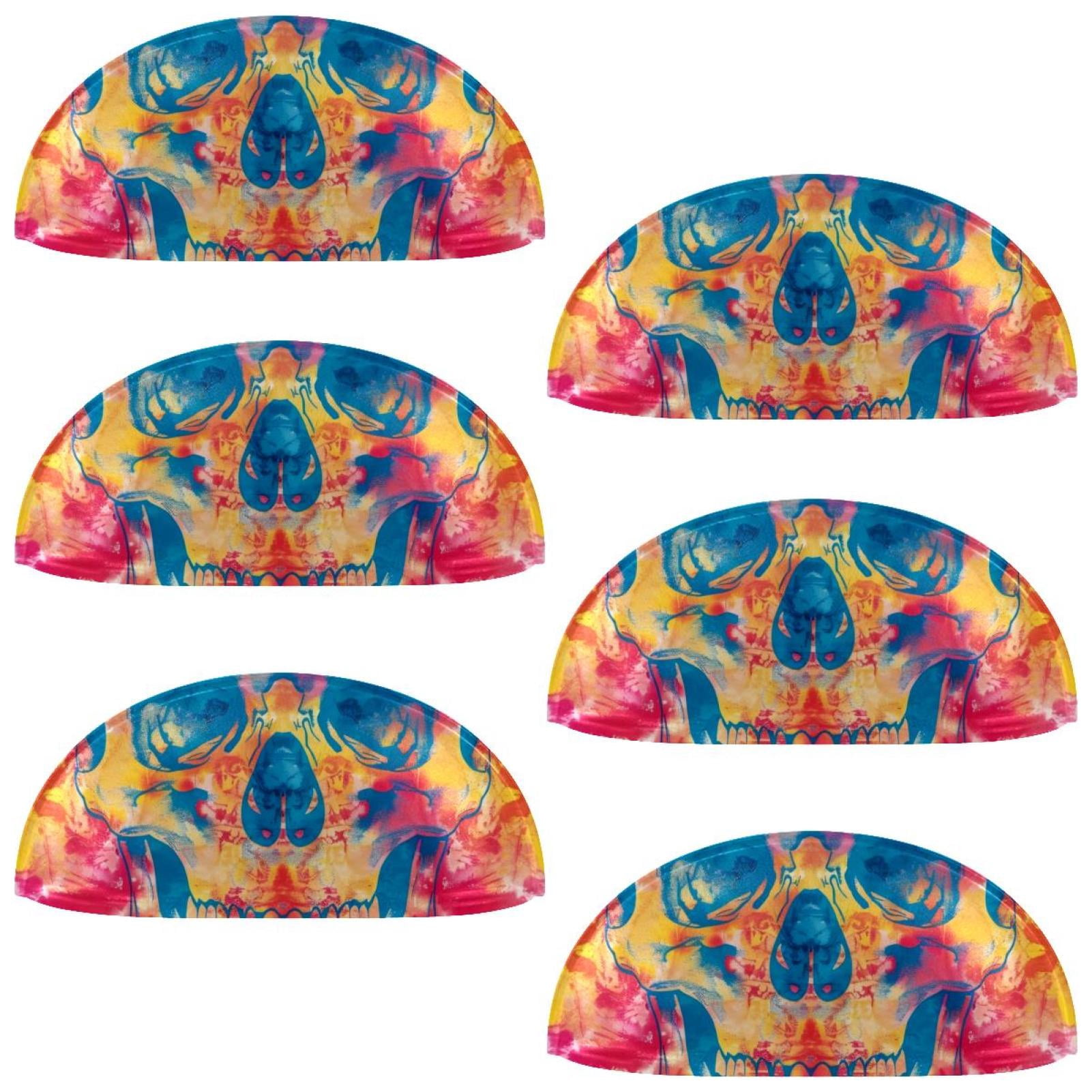 PhooArto 6 Pcs Cup Drawer Pulls, Tie Dye Skull Pattern Shell Shape Handles Cabinet Knobs for Dresser Cupboard Closet Wardrobe with Screws