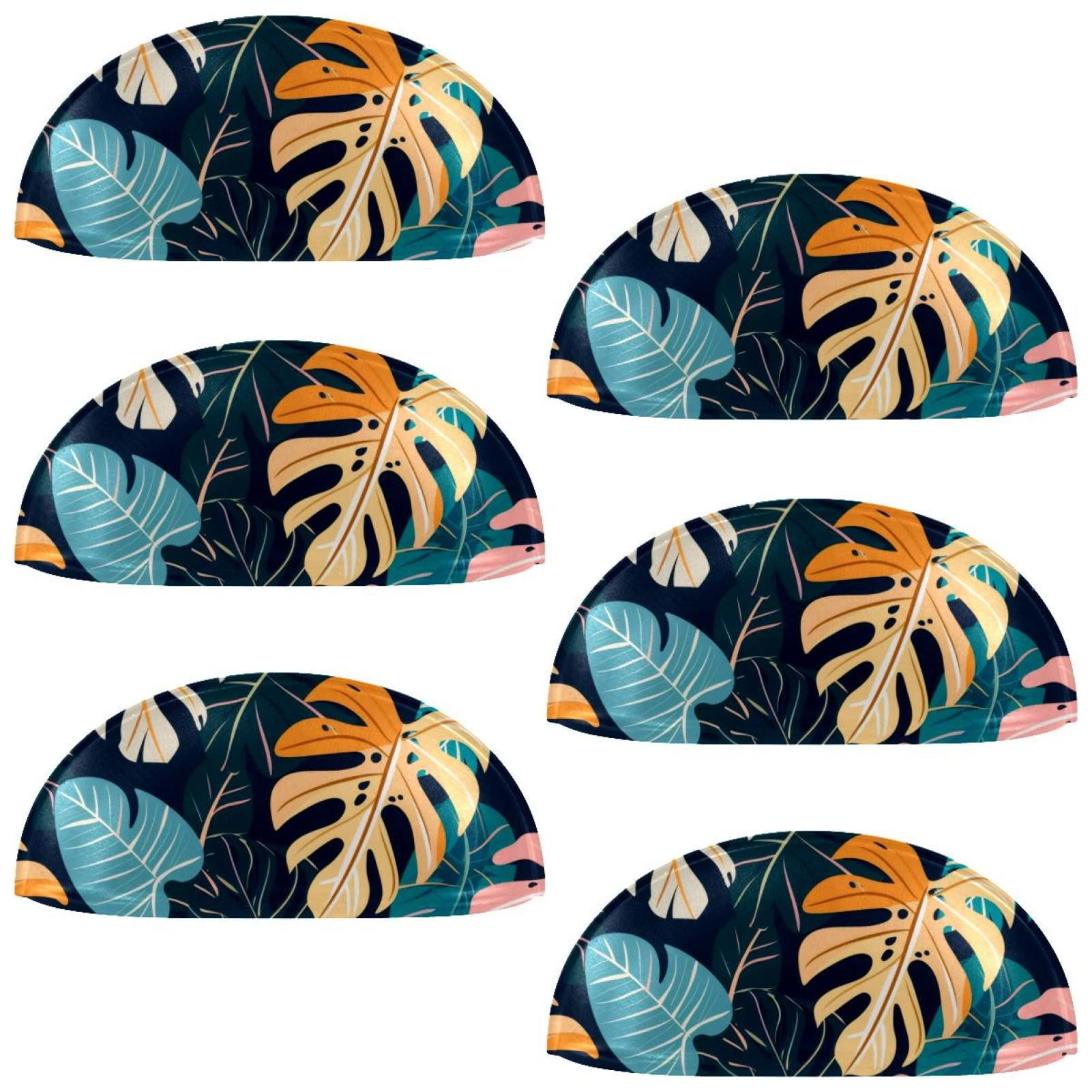 PhooArto 6 Pcs Cup Drawer Pulls, Tropical with Monstera Leaves Pattern Shell Shape Handles Cabinet Knobs for Dresser Cupboard Closet Wardrobe with Screws