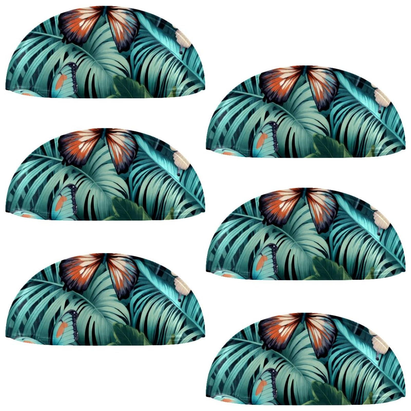 PhooArto 6 Pcs Cup Drawer Pulls, Tropical Palm Leaf and Butterflies Pattern Shell Shape Handles Cabinet Knobs for Dresser Cupboard Closet Wardrobe with Screws