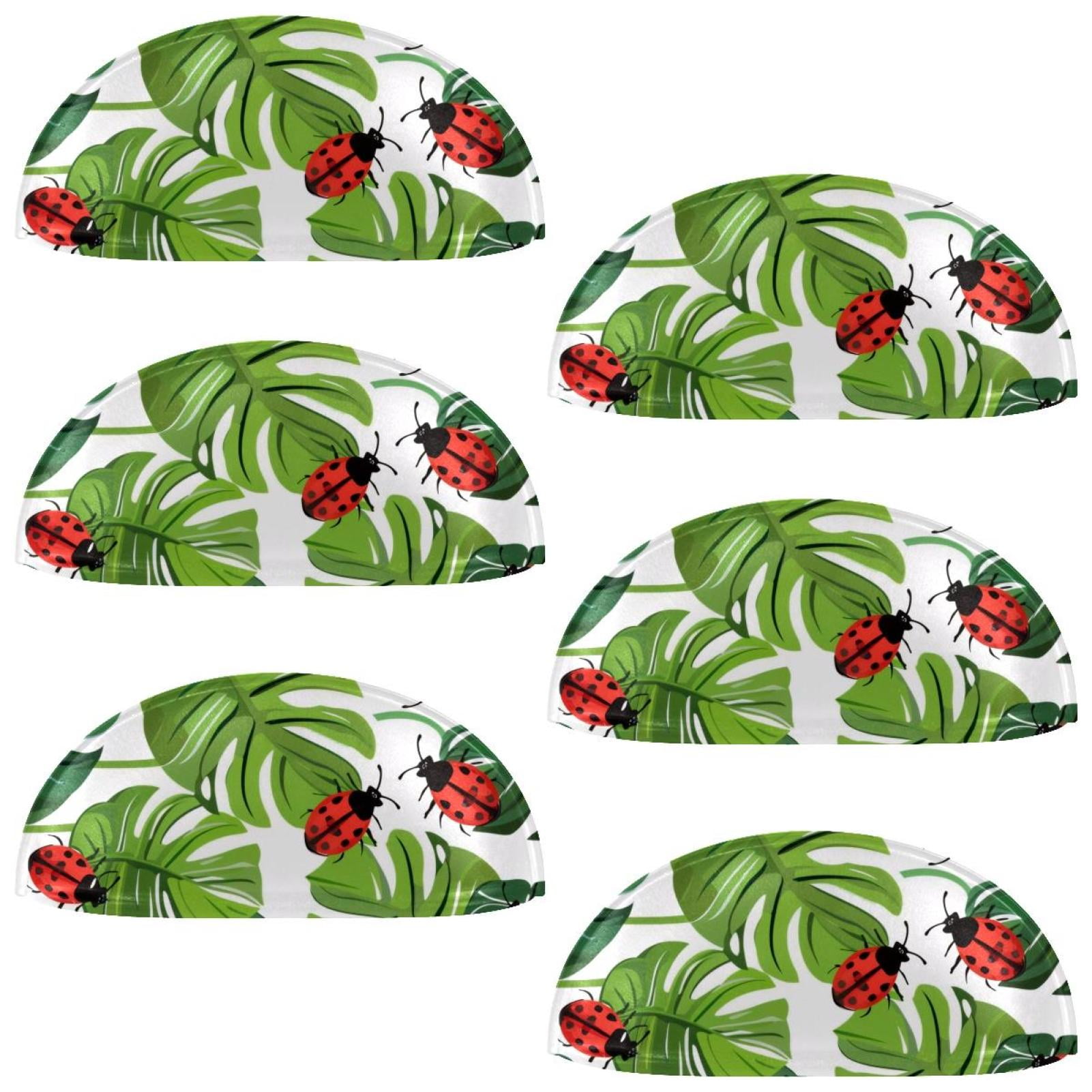 PhooArto 6 Pcs Cup Drawer Pulls, Tropical Palm Leaf Ladybugs Pattern Shell Shape Handles Cabinet Knobs for Dresser Cupboard Closet Wardrobe with Screws