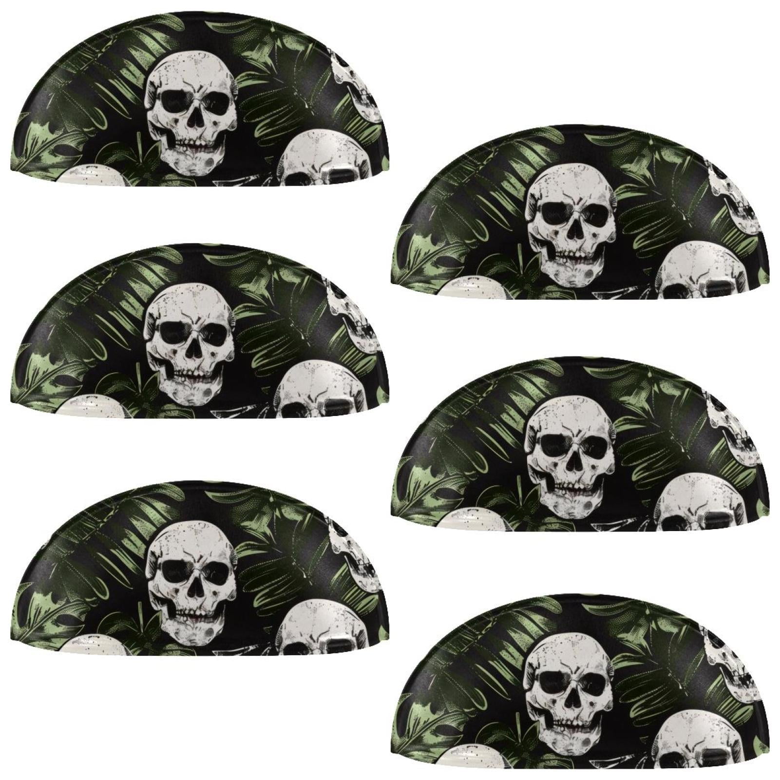 PhooArto 6 Pcs Cup Drawer Pulls, Tropical Palm Leaves Skulls Pattern Shell Shape Handles Cabinet Knobs for Dresser Cupboard Closet Wardrobe with Screws