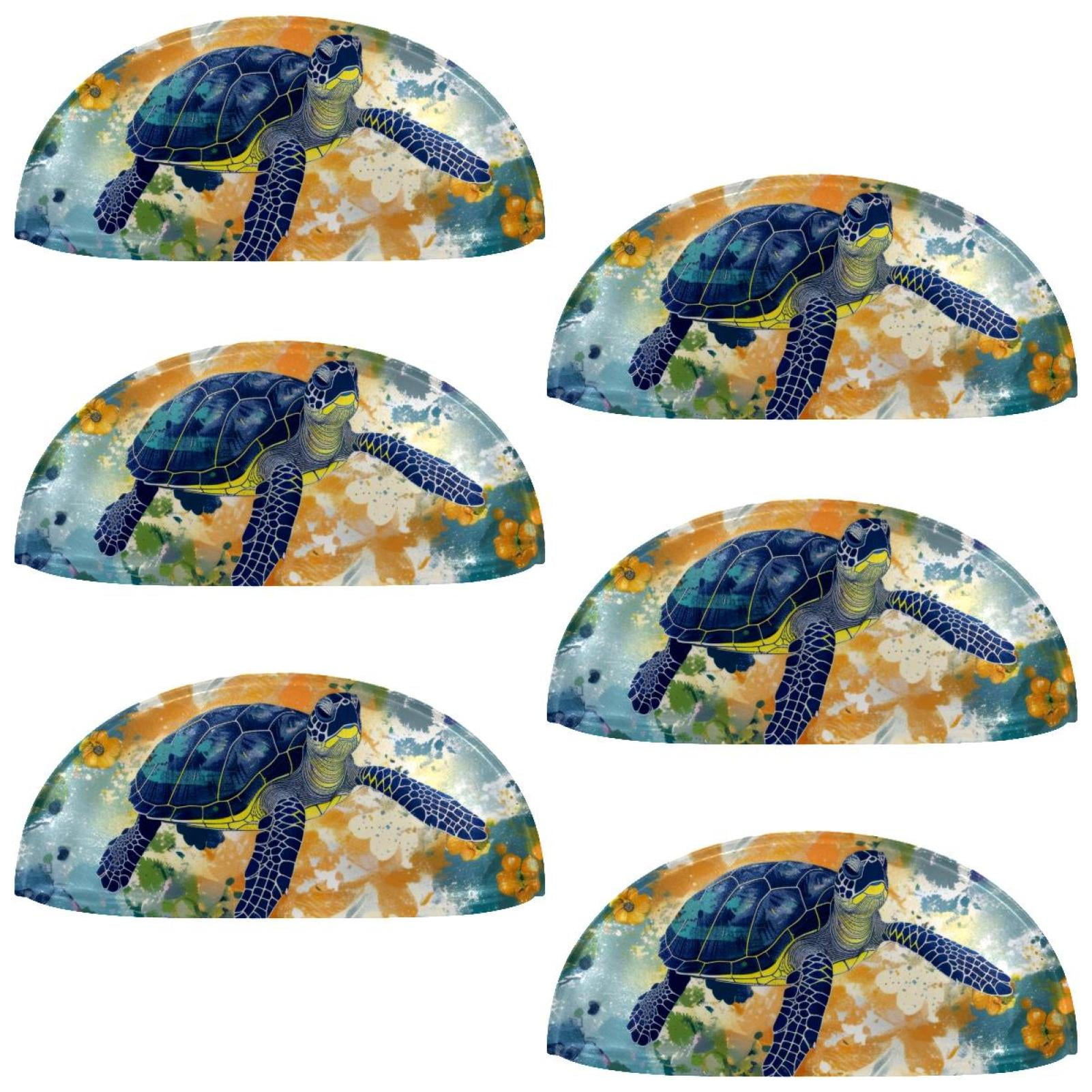 PhooArto 6 Pcs Cup Drawer Pulls, Turtle Flowers Splashes Pattern Shell Shape Handles Cabinet Knobs for Dresser Cupboard Closet Wardrobe with Screws