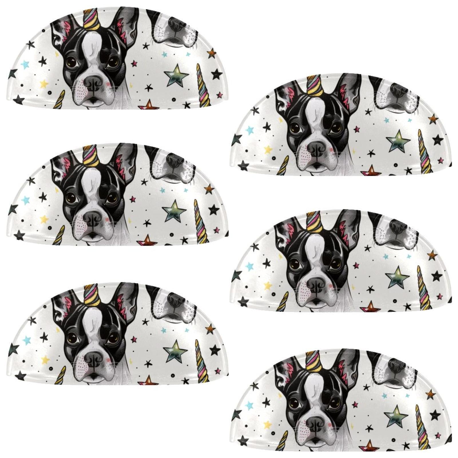 PhooArto 6 Pcs Cup Drawer Pulls, Unicorn Boston Terriers Pattern Shell Shape Handles Cabinet Knobs for Dresser Cupboard Closet Wardrobe with Screws