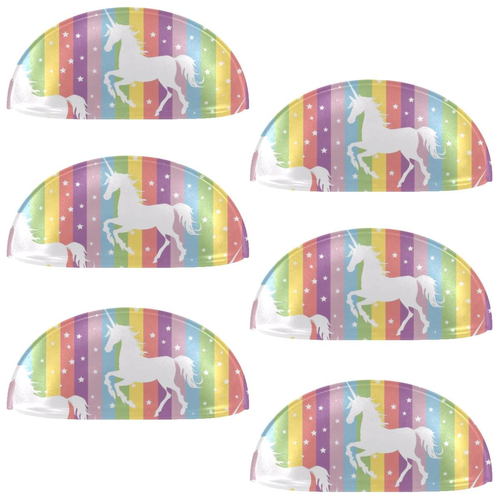 PhooArto 6 Pcs Cup Drawer Pulls, Unicorn Rainbow Star Striped Pattern Shell Shape Handles Cabinet Knobs for Dresser Cupboard Closet Wardrobe with Screws