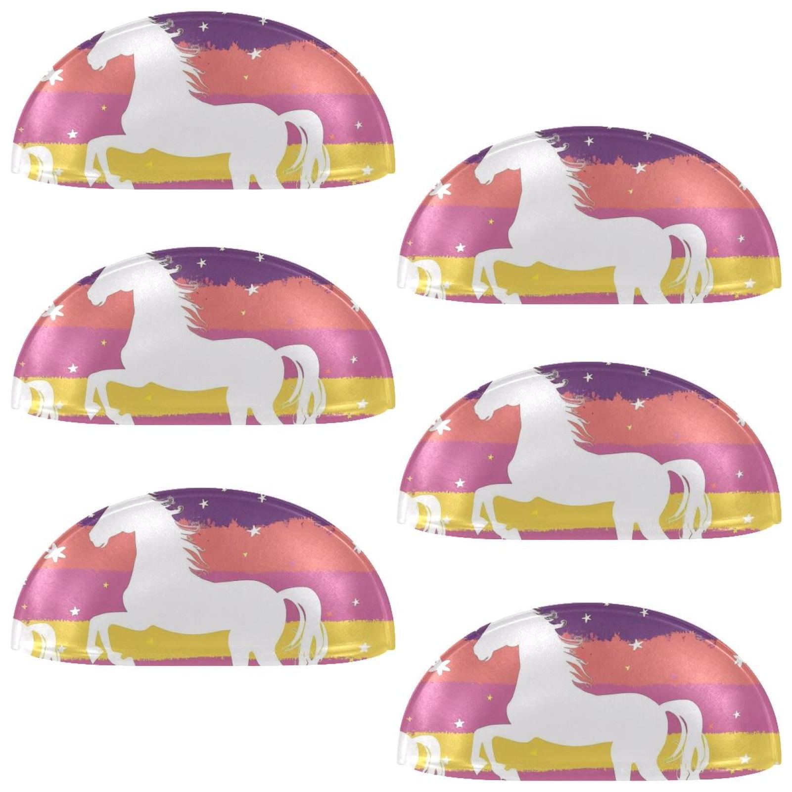 PhooArto 6 Pcs Cup Drawer Pulls, Unicorn Silhouette Rainbow Pattern Shell Shape Handles Cabinet Knobs for Dresser Cupboard Closet Wardrobe with Screws