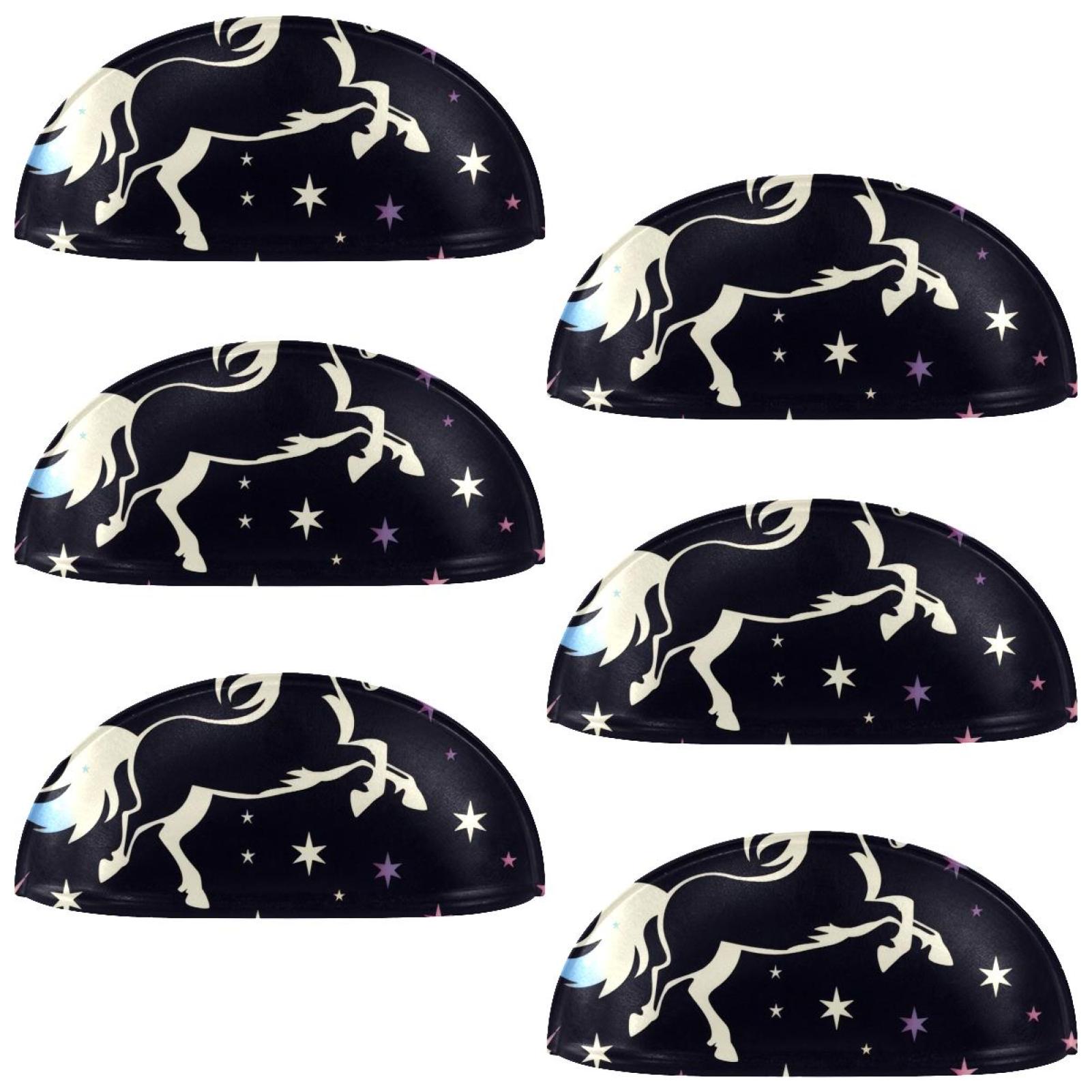 PhooArto 6 Pcs Cup Drawer Pulls, Unicorn Silhouette Stars Shell Shape Handles Cabinet Knobs for Dresser Cupboard Closet Wardrobe with Screws