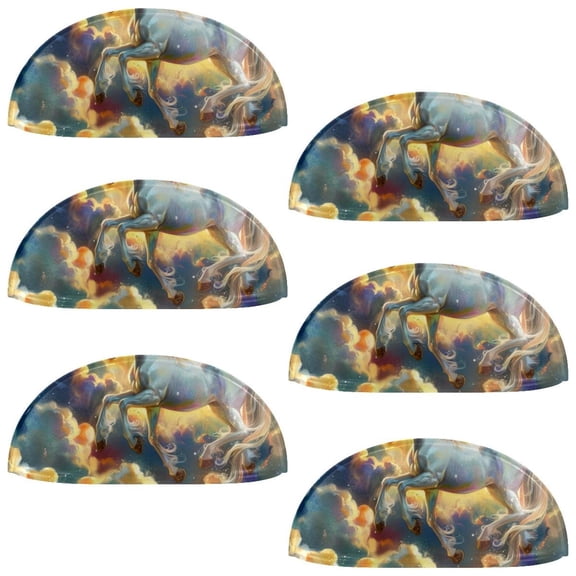 PhooArto 6 Pcs Cup Drawer Pulls, Unicorn and Rainbow in the Sky Shell Shape Handles Cabinet Knobs for Dresser Cupboard Closet Wardrobe with Screws