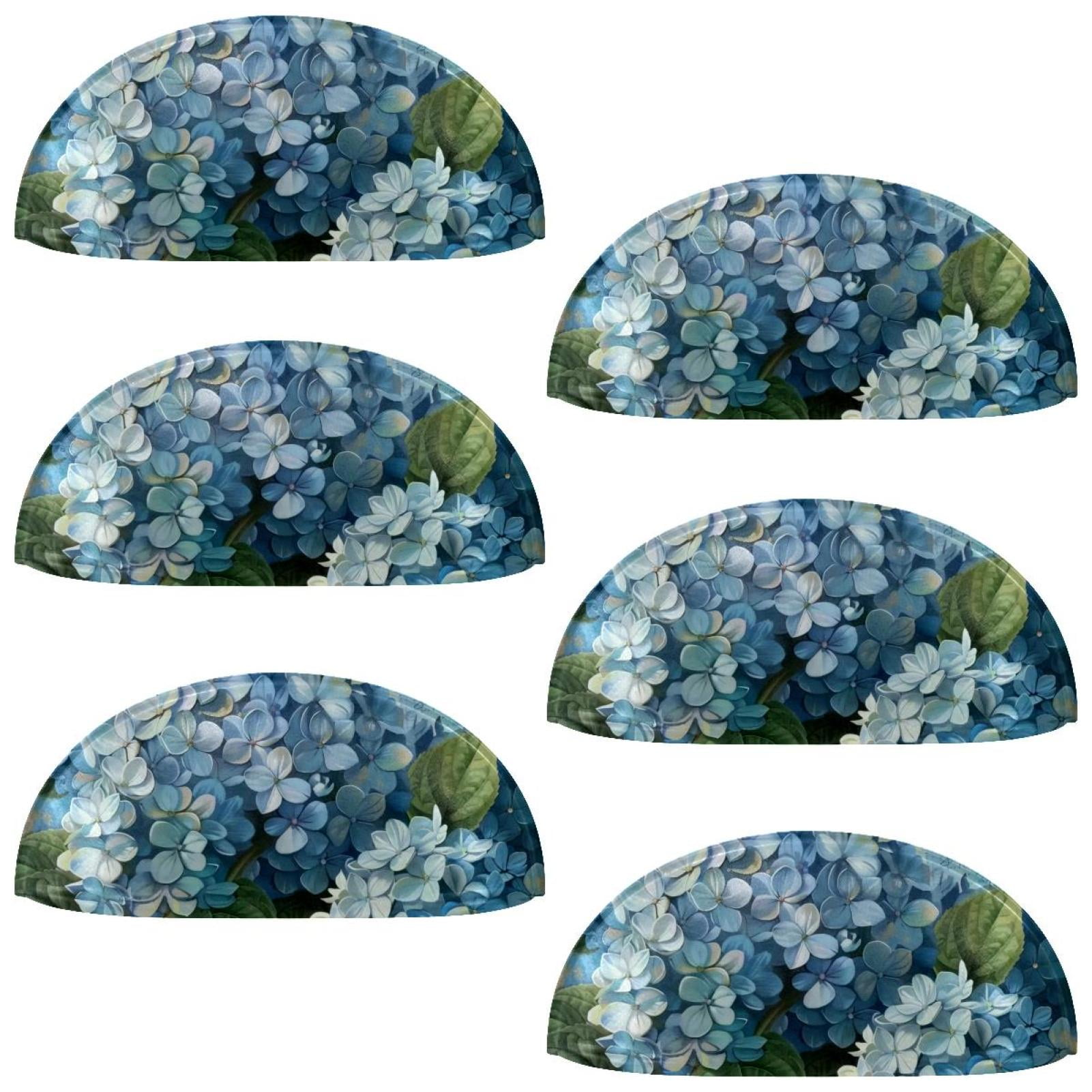 PhooArto 6 Pcs Cup Drawer Pulls, Vintage Blue Hydrangeas Flowers Shell Shape Handles Cabinet Knobs for Dresser Cupboard Closet Wardrobe with Screws