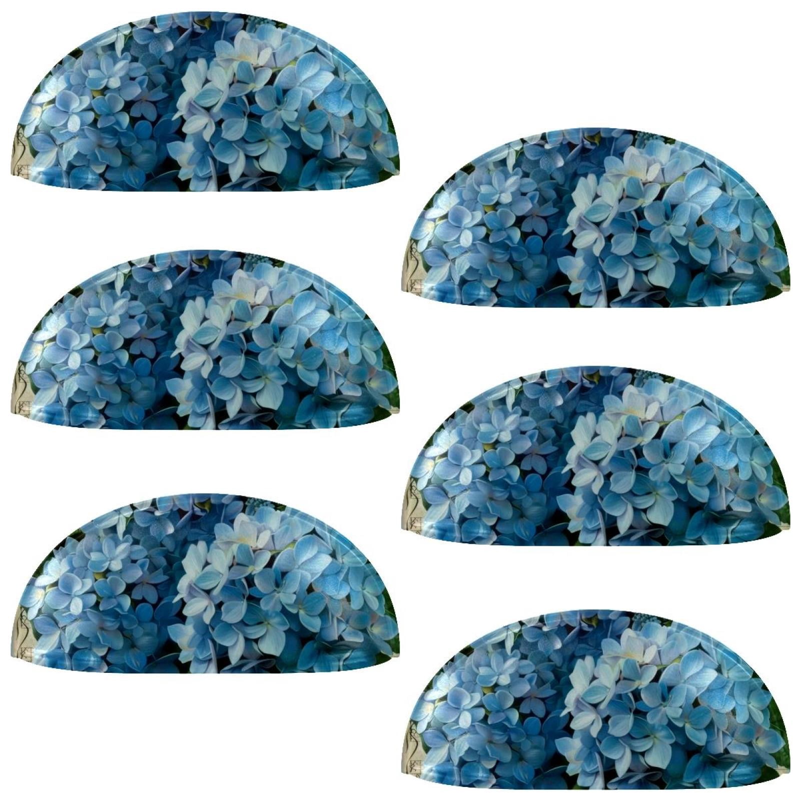PhooArto 6 Pcs Cup Drawer Pulls, Vintage Blue Hydrangeas Shell Shape Handles Cabinet Knobs for Dresser Cupboard Closet Wardrobe with Screws
