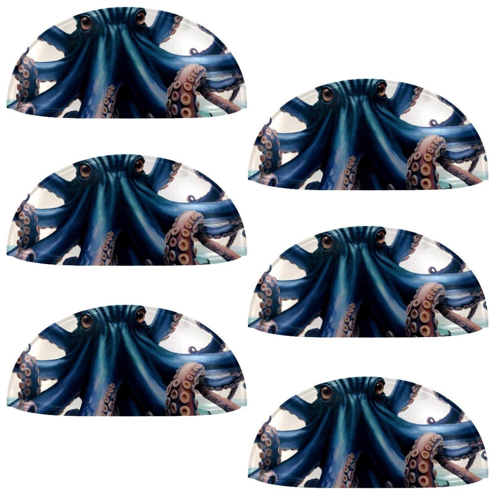 PhooArto 6 Pcs Cup Drawer Pulls, Vintage Blue Octopus Shell Shape Handles Cabinet Knobs for Dresser Cupboard Closet Wardrobe with Screws