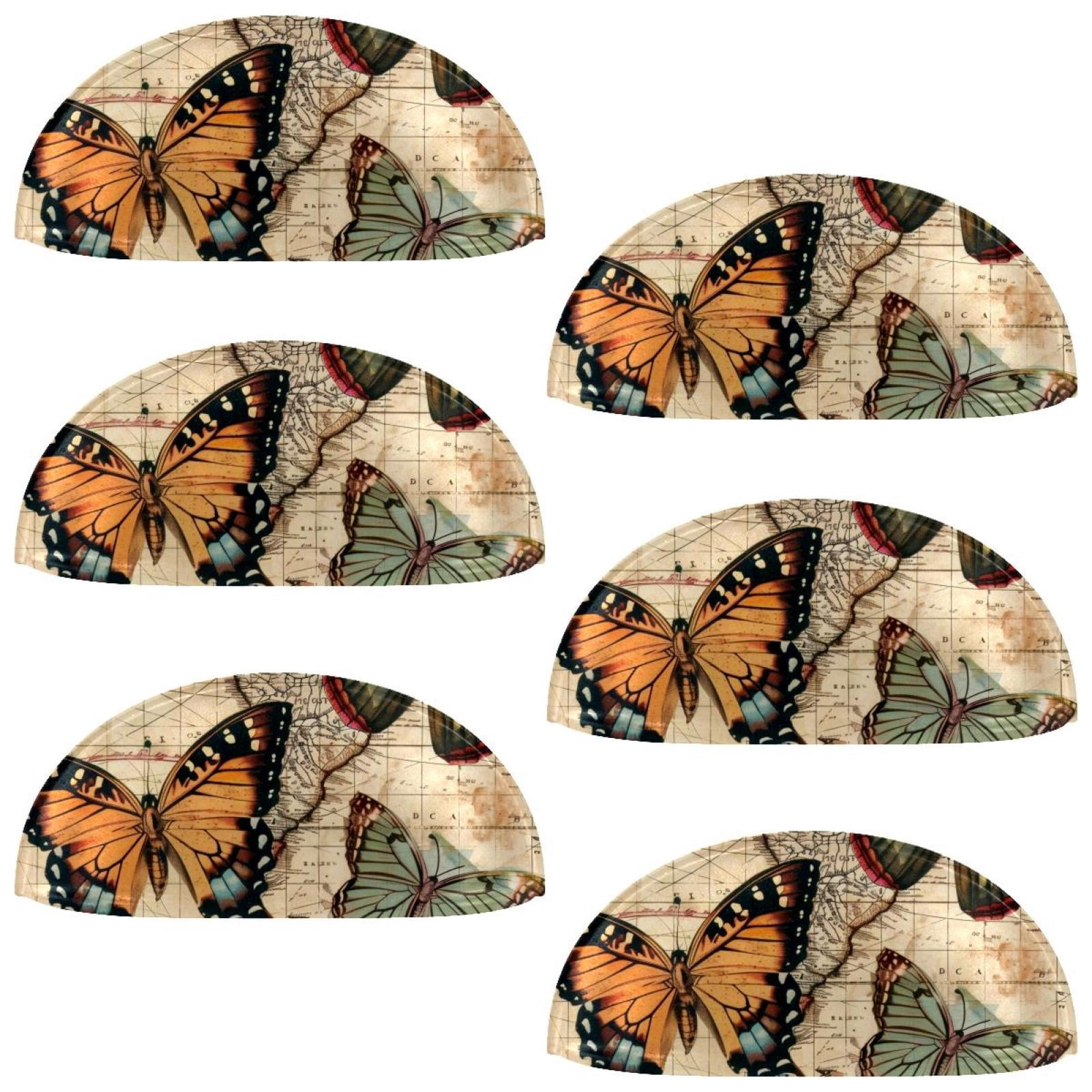 PhooArto 6 Pcs Cup Drawer Pulls, Vintage Butterflies Maps Pattern Shell Shape Handles Cabinet Knobs for Dresser Cupboard Closet Wardrobe with Screws
