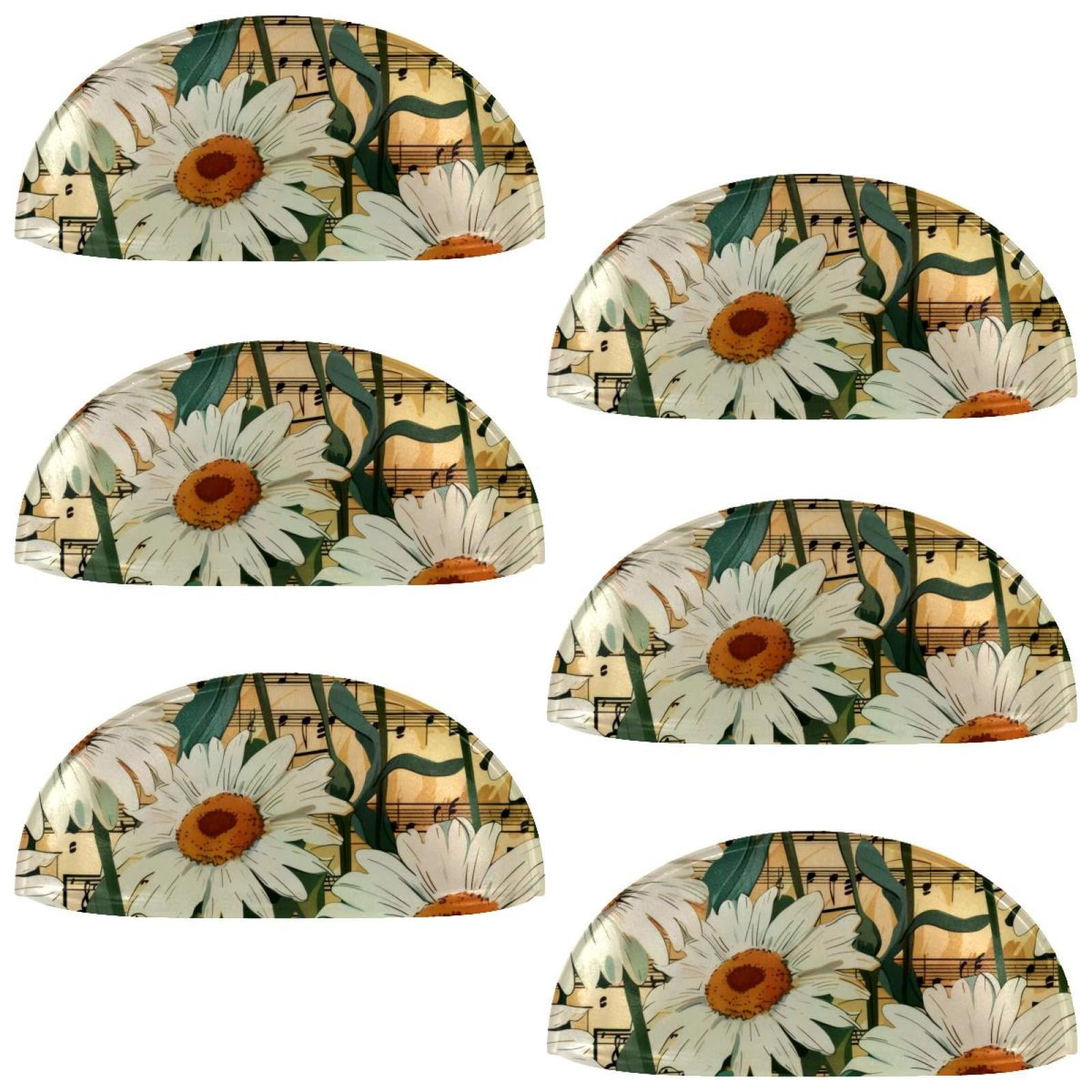 PhooArto 6 Pcs Cup Drawer Pulls, Vintage Daisy and Music Notes Pattern Shell Shape Handles Cabinet Knobs for Dresser Cupboard Closet Wardrobe with Screws