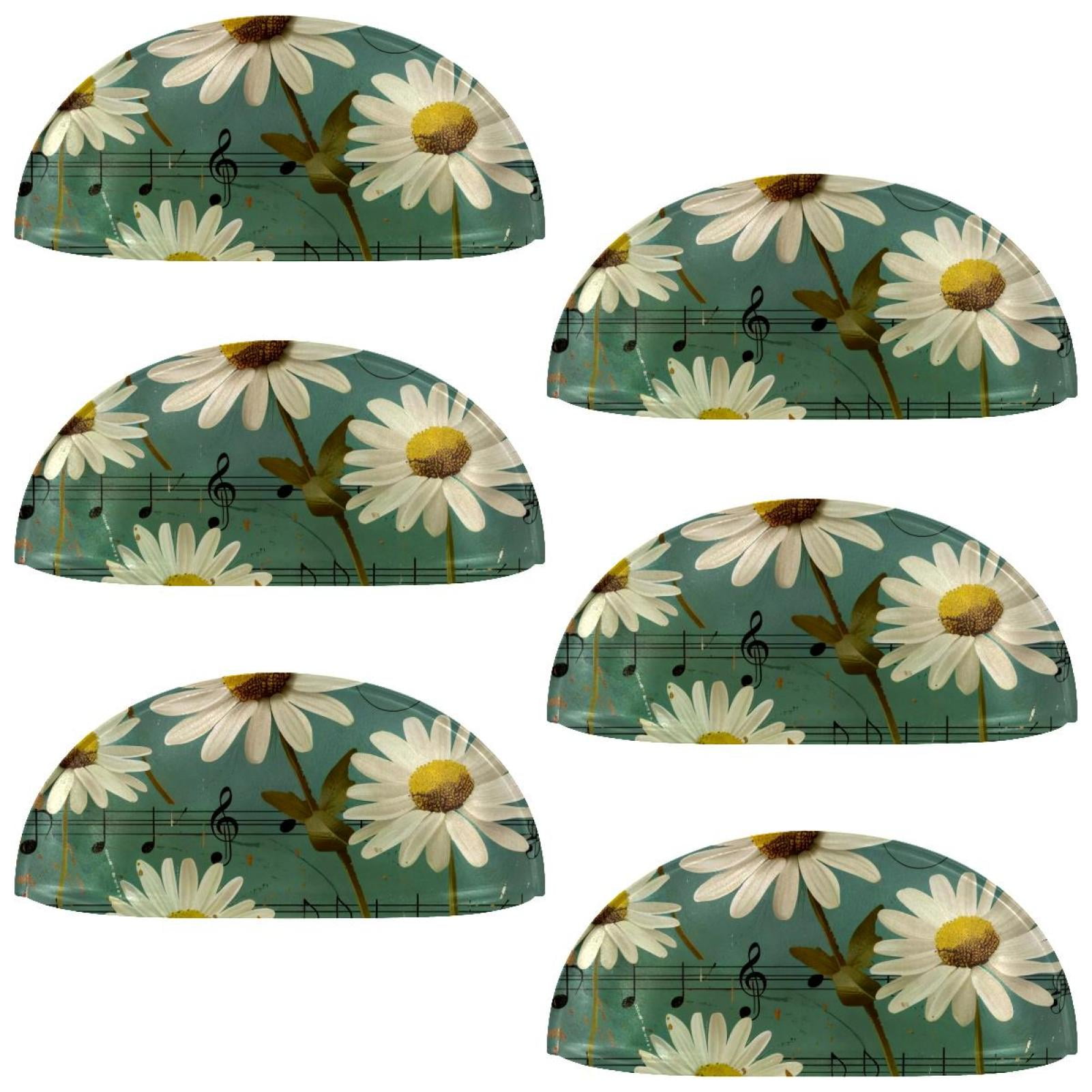 PhooArto 6 Pcs Cup Drawer Pulls, Vintage Daisy Music Notes Pattern Shell Shape Handles Cabinet Knobs for Dresser Cupboard Closet Wardrobe with Screws