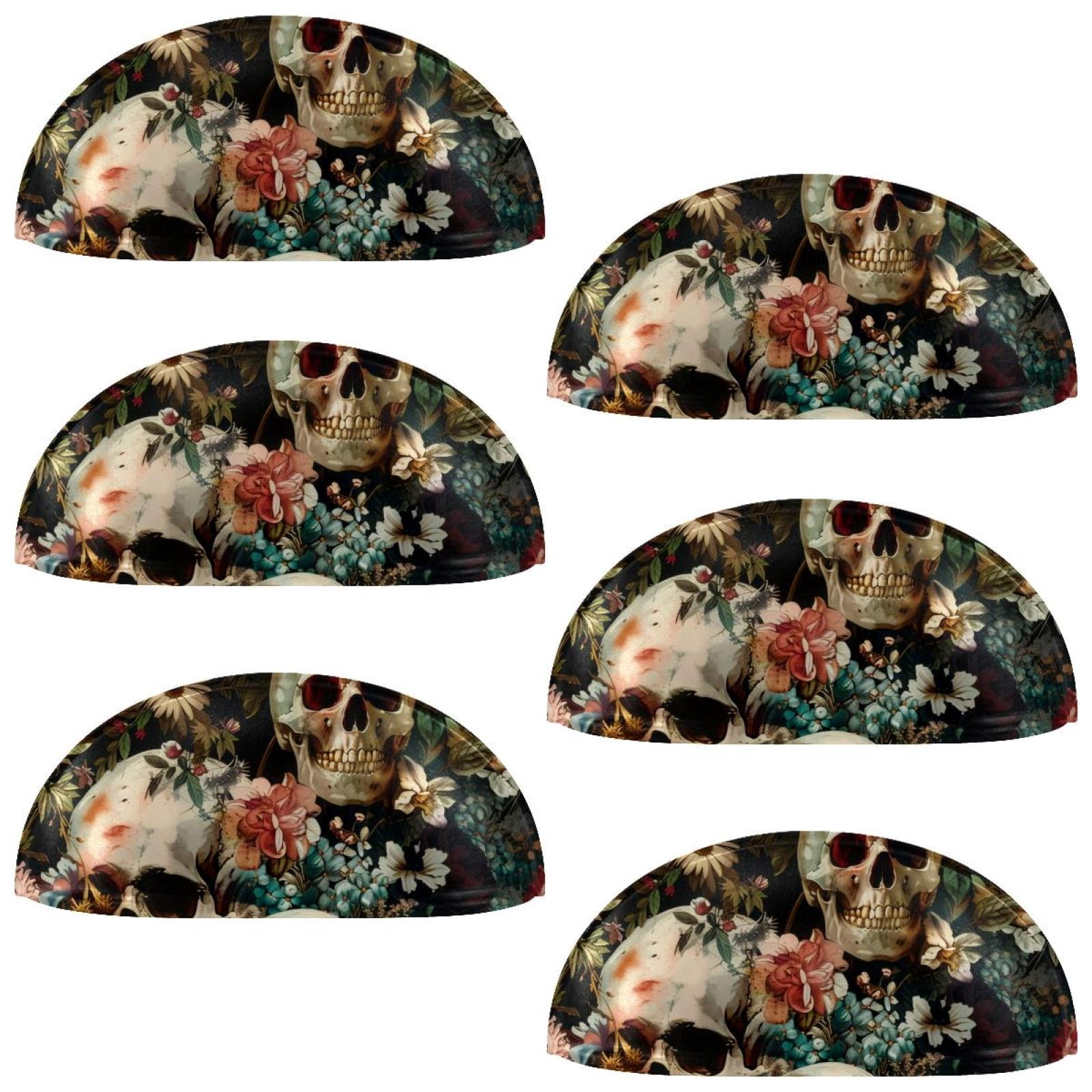 PhooArto 6 Pcs Cup Drawer Pulls, Vintage Floral Skulls Shell Shape Handles Cabinet Knobs for Dresser Cupboard Closet Wardrobe with Screws