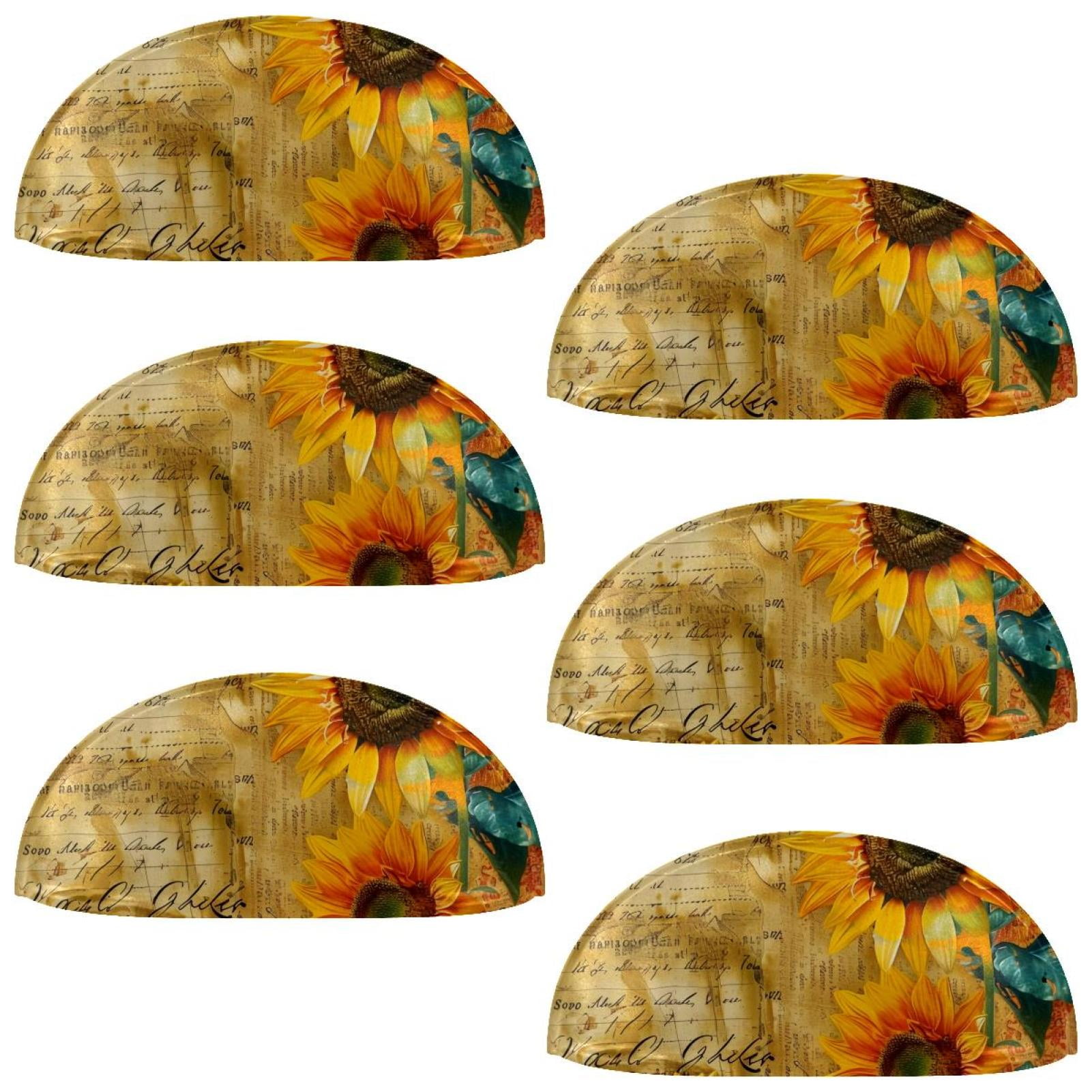 PhooArto 6 Pcs Cup Drawer Pulls, Vintage Letters Sunflowers Pattern Shell Shape Handles Cabinet Knobs for Dresser Cupboard Closet Wardrobe with Screws