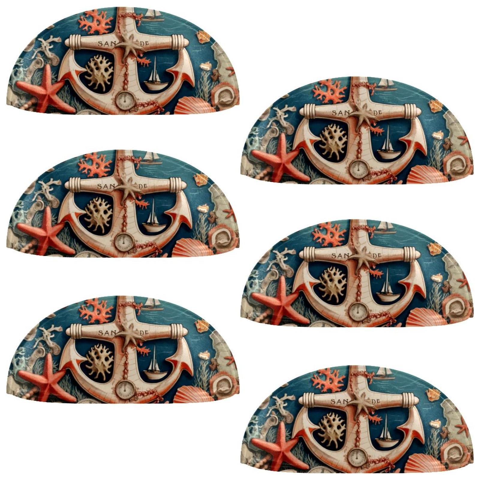 PhooArto 6 Pcs Cup Drawer Pulls, Vintage Map Anchor Starfish Coral Shell Shape Handles Cabinet Knobs for Dresser Cupboard Closet Wardrobe with Screws