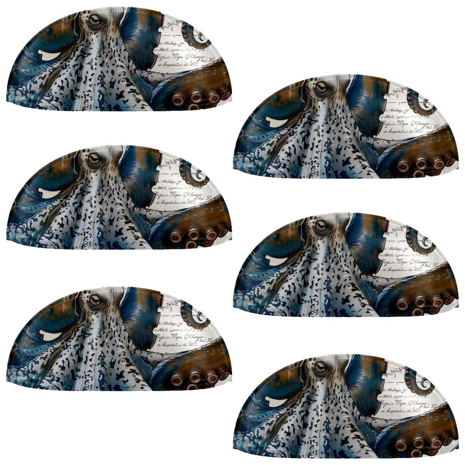PhooArto 6 Pcs Cup Drawer Pulls, Vintage Map Blue Octopus Painting Shell Shape Handles Cabinet Knobs for Dresser Cupboard Closet Wardrobe with Screws