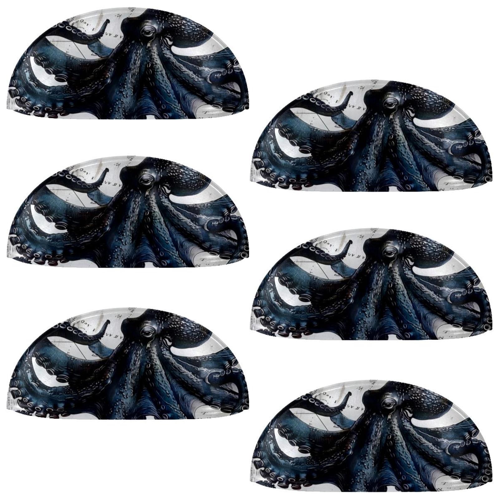 PhooArto 6 Pcs Cup Drawer Pulls, Vintage Map Blue Octopus Shell Shape Handles Cabinet Knobs for Dresser Cupboard Closet Wardrobe with Screws