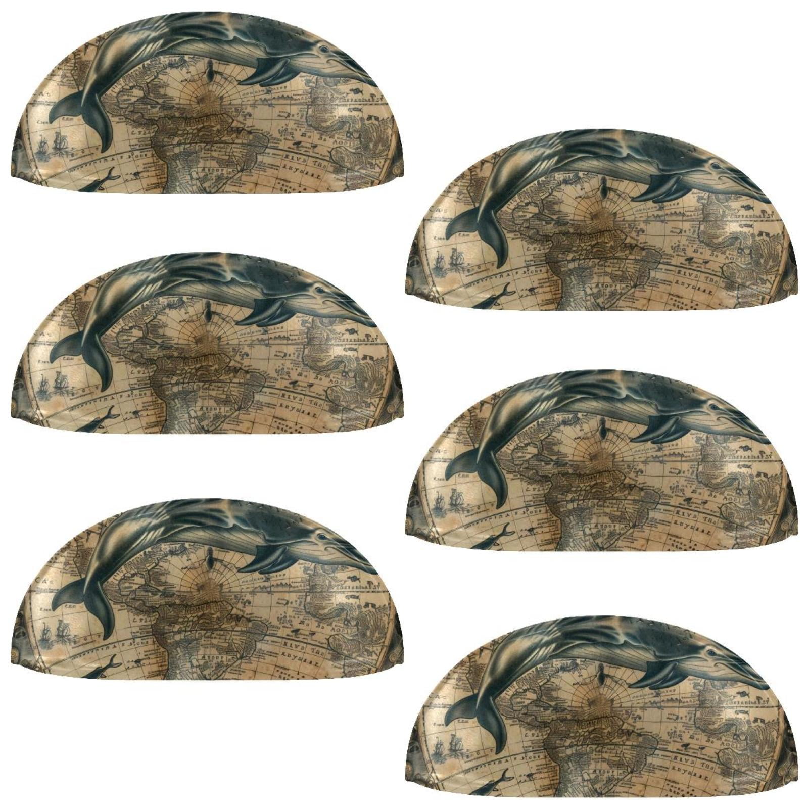 PhooArto 6 Pcs Cup Drawer Pulls, Vintage Map Dolphin Shell Shape Handles Cabinet Knobs for Dresser Cupboard Closet Wardrobe with Screws