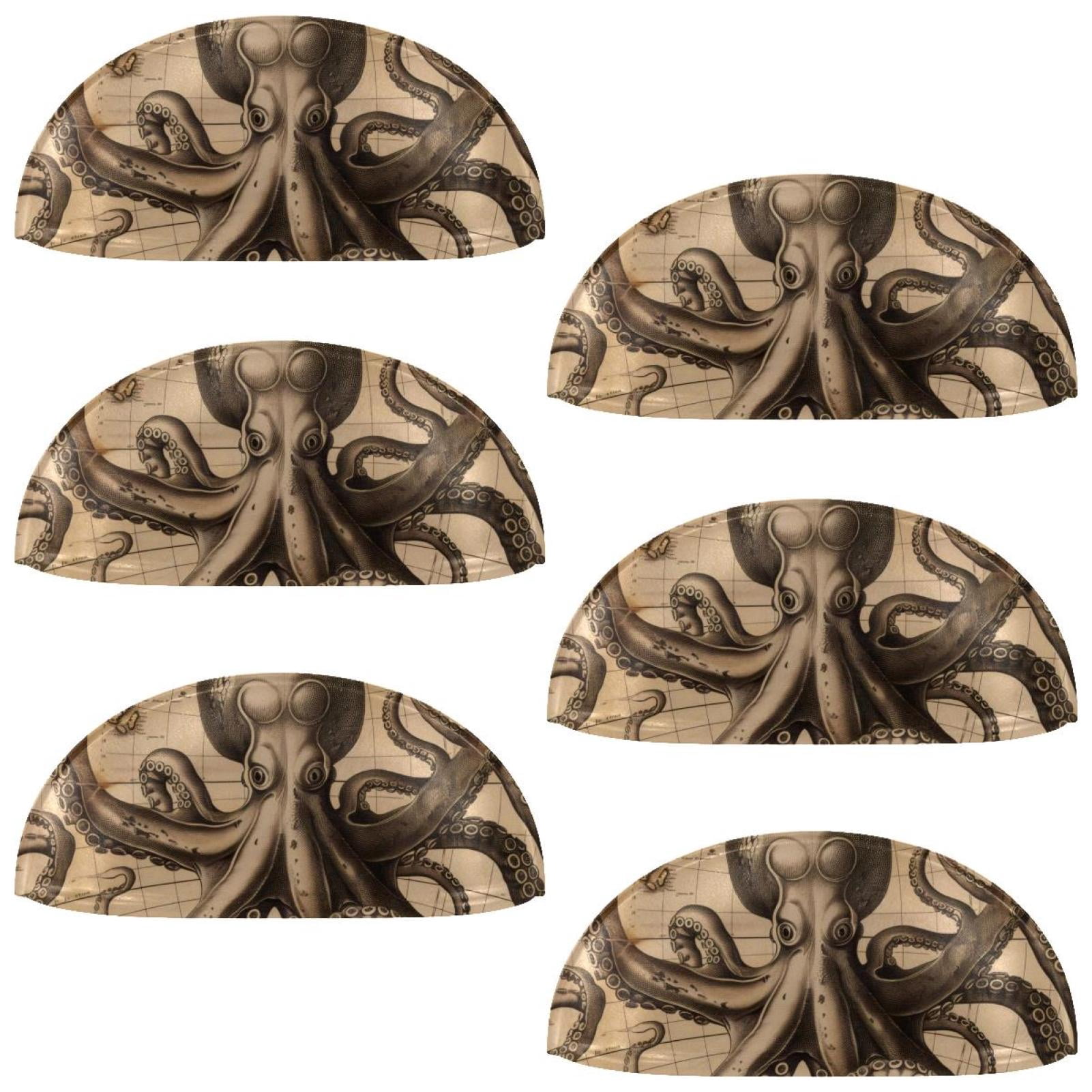 PhooArto 6 Pcs Cup Drawer Pulls, Vintage Map Octopus Pattern Shell Shape Handles Cabinet Knobs for Dresser Cupboard Closet Wardrobe with Screws