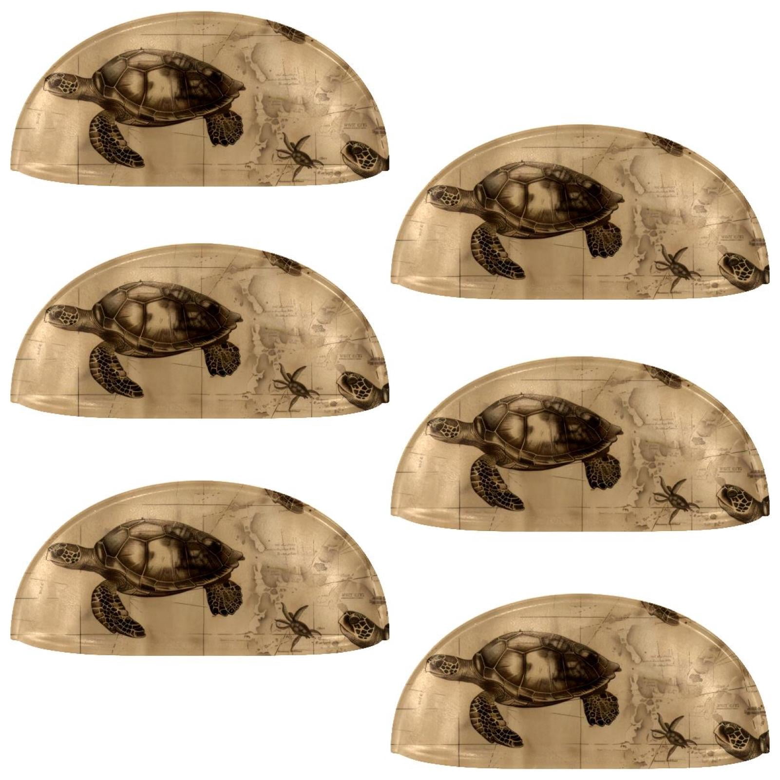 PhooArto 6 Pcs Cup Drawer Pulls, Vintage Map Sea Turtle Shell Shape Handles Cabinet Knobs for Dresser Cupboard Closet Wardrobe with Screws