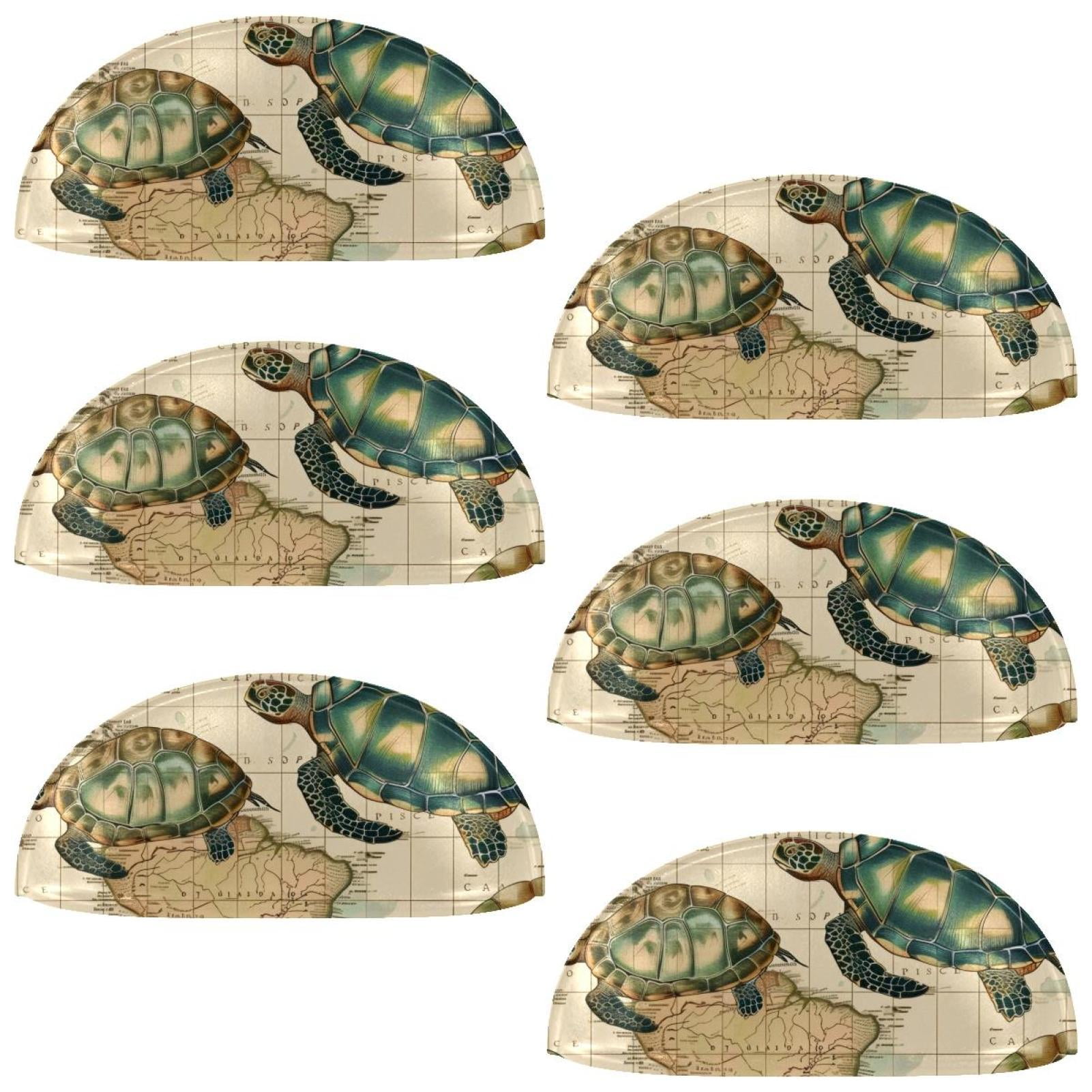 PhooArto 6 Pcs Cup Drawer Pulls, Vintage Map Turtles Pattern Shell Shape Handles Cabinet Knobs for Dresser Cupboard Closet Wardrobe with Screws