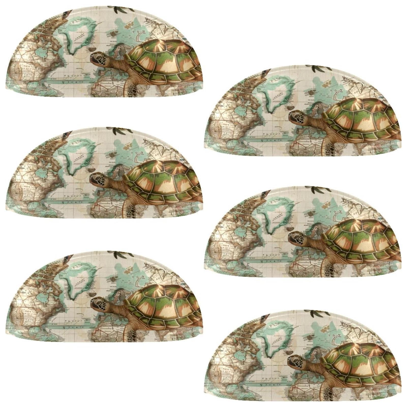 PhooArto 6 Pcs Cup Drawer Pulls, Vintage Map Turtles Patterns Shell Shape Handles Cabinet Knobs for Dresser Cupboard Closet Wardrobe with Screws