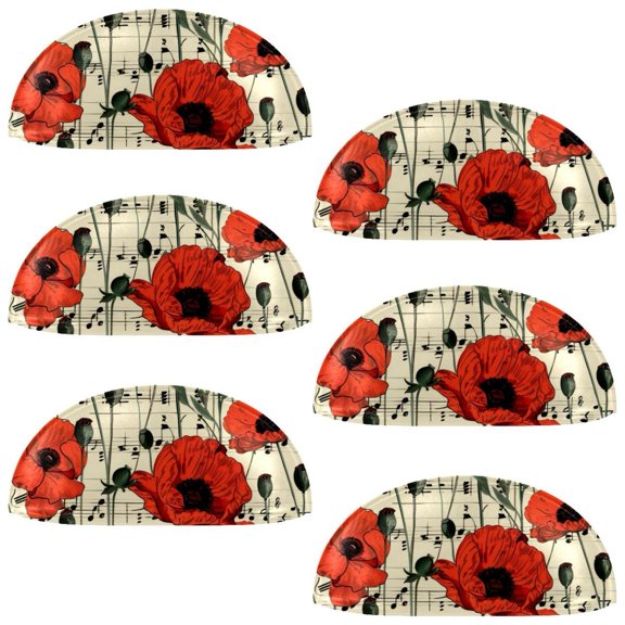 PhooArto 6 Pcs Cup Drawer Pulls, Vintage Music Notes Poppy Flowers Patterns Shell Shape Handles Cabinet Knobs for Dresser Cupboard Closet Wardrobe with Screws