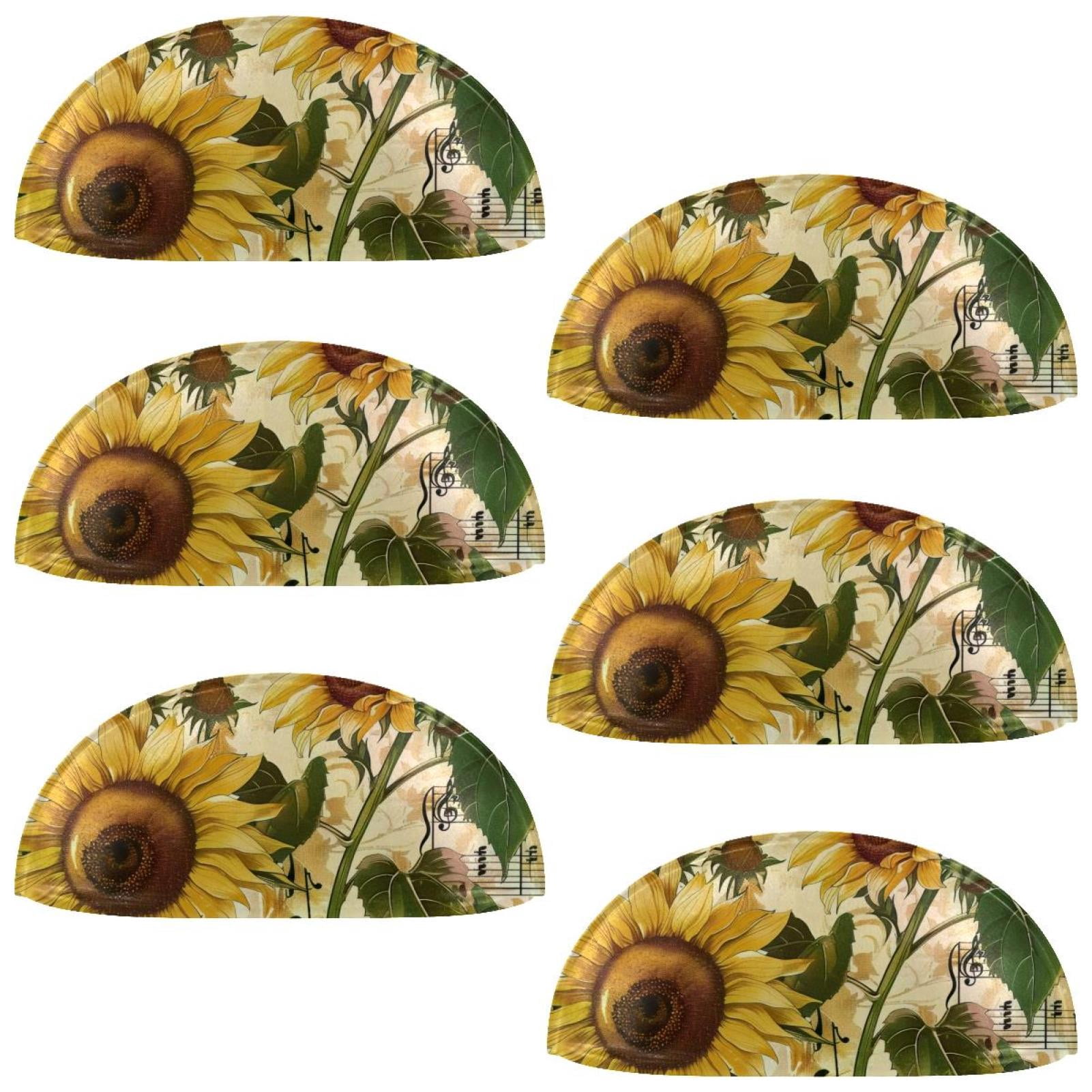 PhooArto 6 Pcs Cup Drawer Pulls, Vintage Music Notes Sunflowers Pattern Shell Shape Handles Cabinet Knobs for Dresser Cupboard Closet Wardrobe with Screws