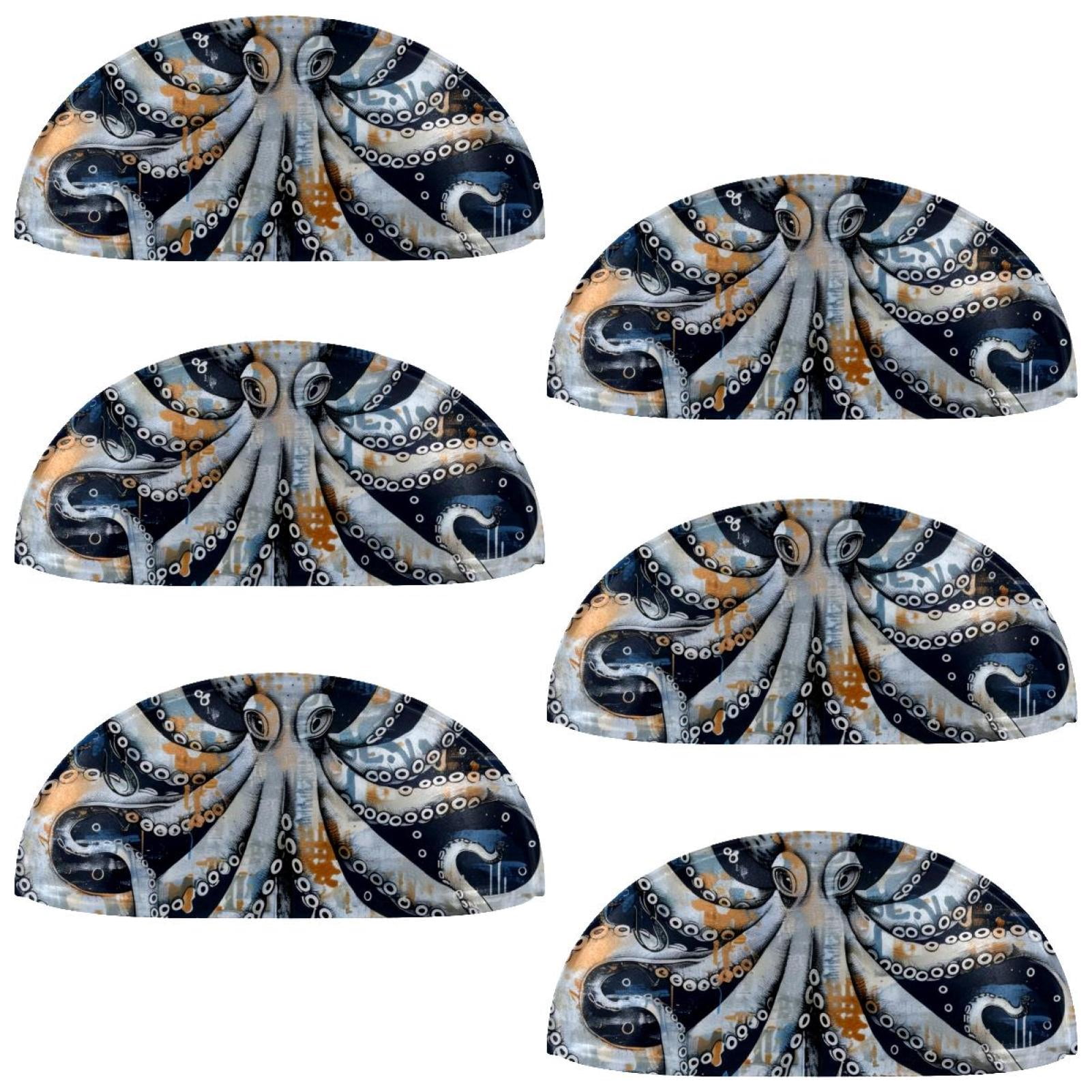 PhooArto 6 Pcs Cup Drawer Pulls, Vintage Octopus Painting Shell Shape Handles Cabinet Knobs for Dresser Cupboard Closet Wardrobe with Screws