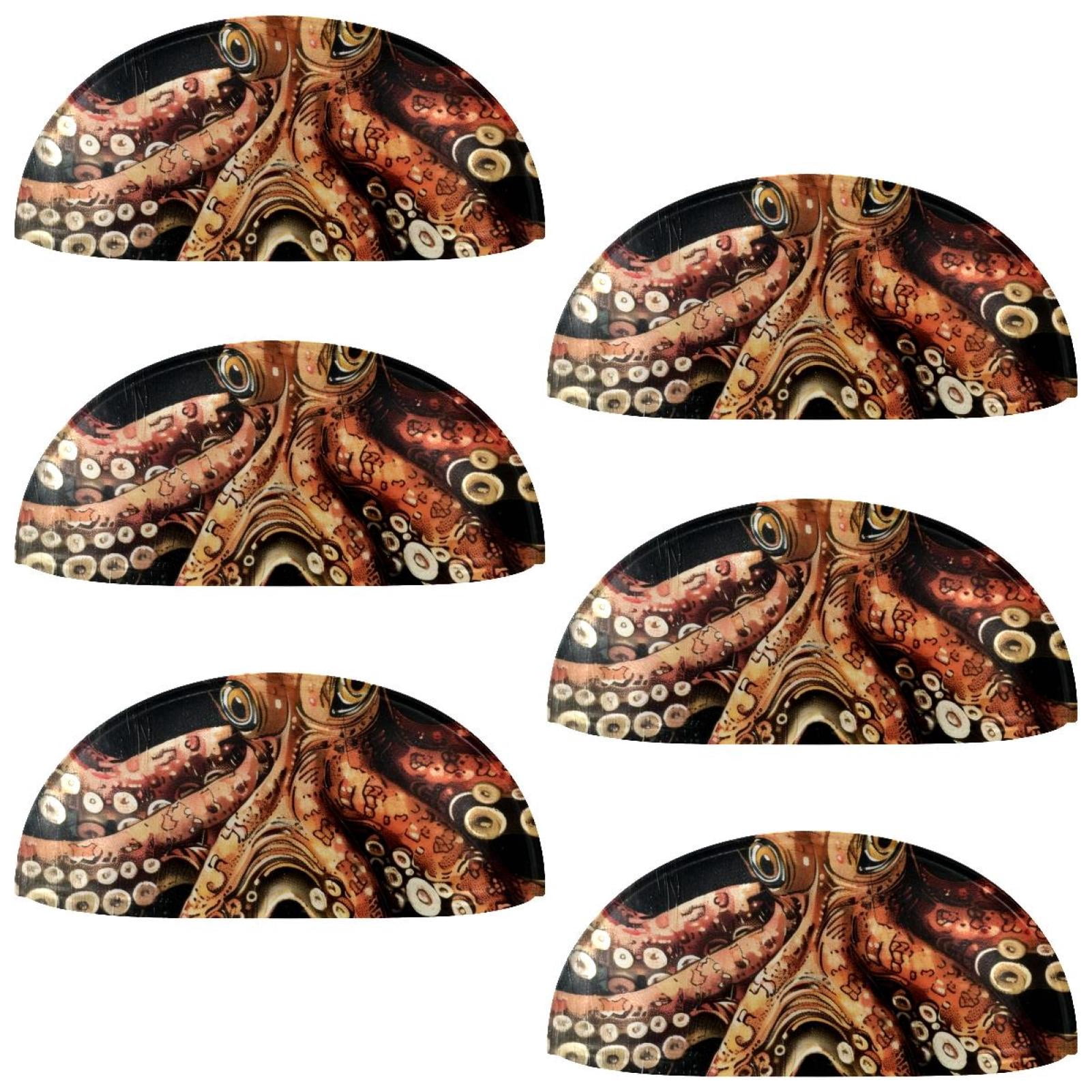 PhooArto 6 Pcs Cup Drawer Pulls, Vintage Octopus Tentacles Print Shell Shape Handles Cabinet Knobs for Dresser Cupboard Closet Wardrobe with Screws