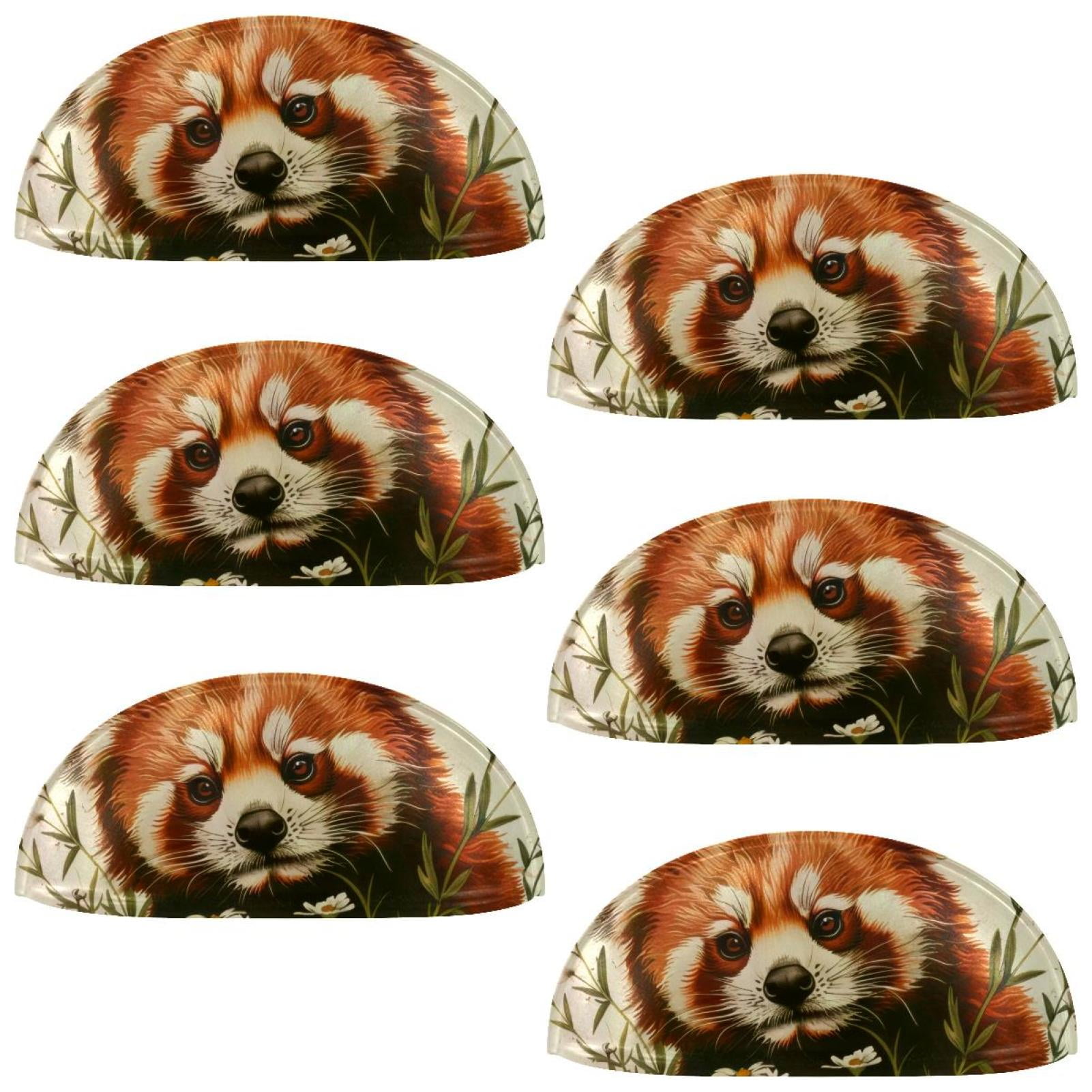 PhooArto 6 Pcs Cup Drawer Pulls, Vintage Red Panda Daisy Flowers Shell Shape Handles Cabinet Knobs for Dresser Cupboard Closet Wardrobe with Screws