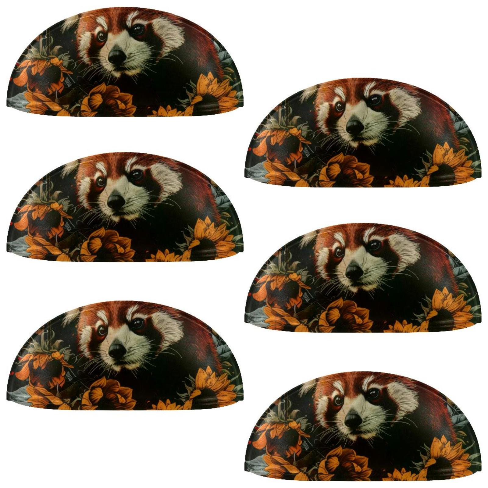 PhooArto 6 Pcs Cup Drawer Pulls, Vintage Red Panda Sunflowers Shell Shape Handles Cabinet Knobs for Dresser Cupboard Closet Wardrobe with Screws