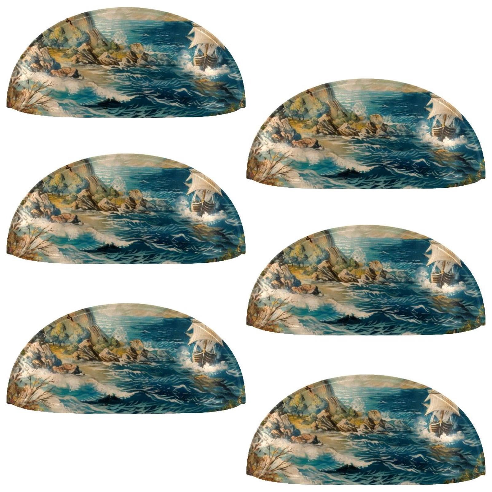 PhooArto 6 Pcs Cup Drawer Pulls, Vintage Sea Blue Water Shell Shape Handles Cabinet Knobs for Dresser Cupboard Closet Wardrobe with Screws