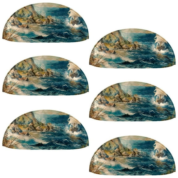 PhooArto 6 Pcs Cup Drawer Pulls, Vintage Sea Blue Water Shell Shape Handles Cabinet Knobs for Dresser Cupboard Closet Wardrobe with Screws