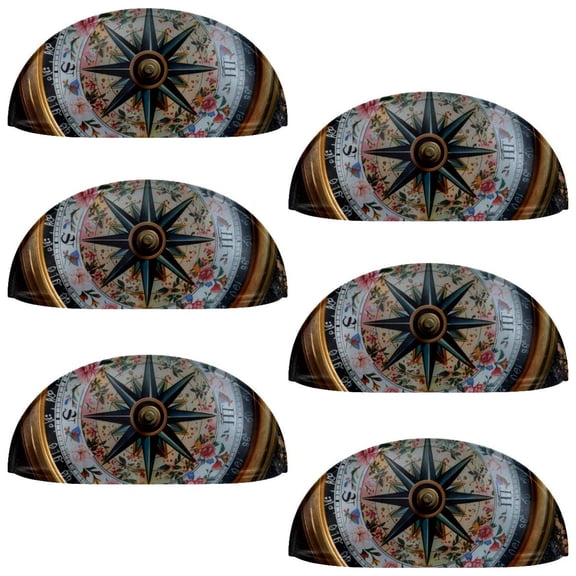 PhooArto 6 Pcs Cup Drawer Pulls, Vintage Sea Compass Pattern Shell Shape Handles Cabinet Knobs for Dresser Cupboard Closet Wardrobe with Screws