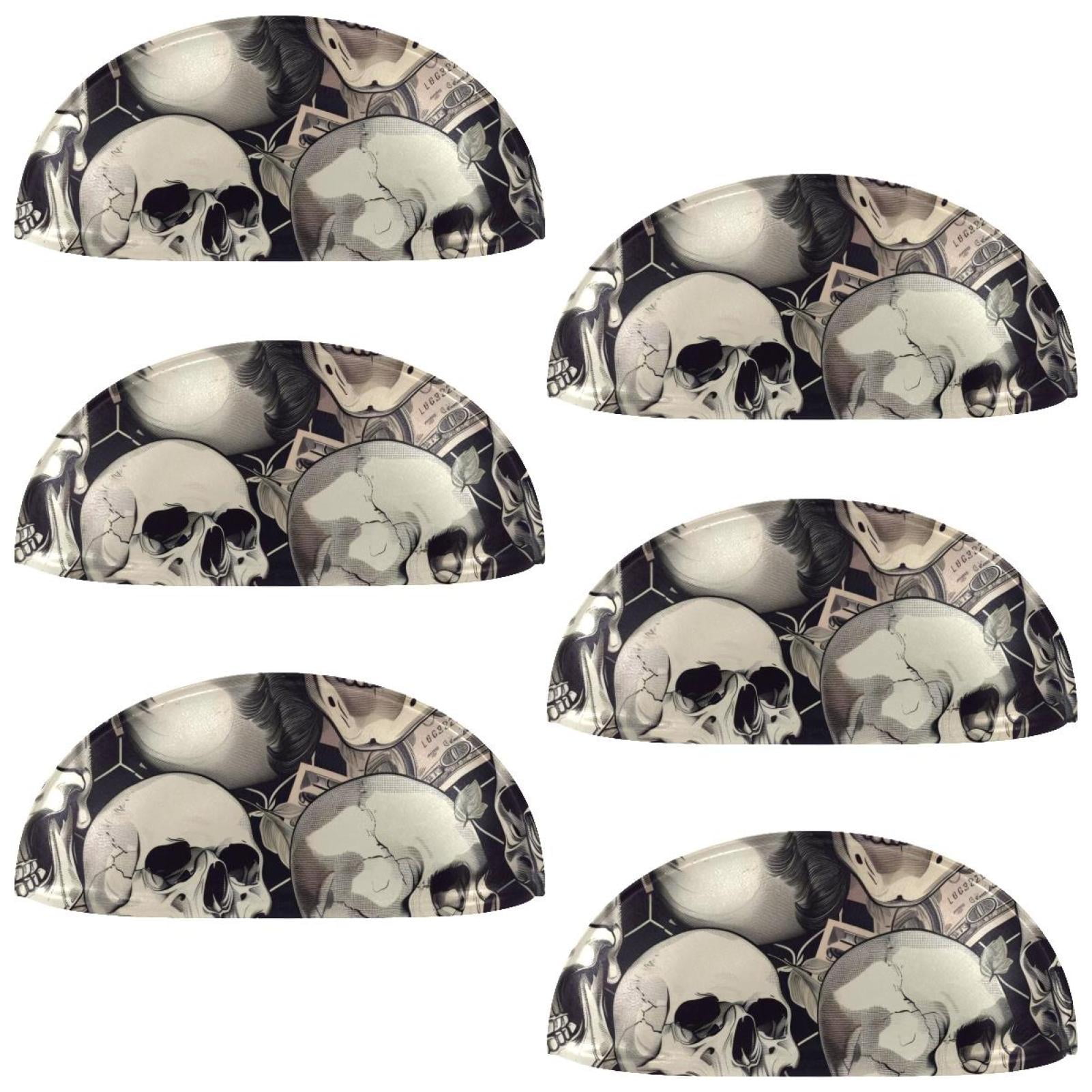 PhooArto 6 Pcs Cup Drawer Pulls, Vintage Skulls and Dollar Pattern Shell Shape Handles Cabinet Knobs for Dresser Cupboard Closet Wardrobe with Screws