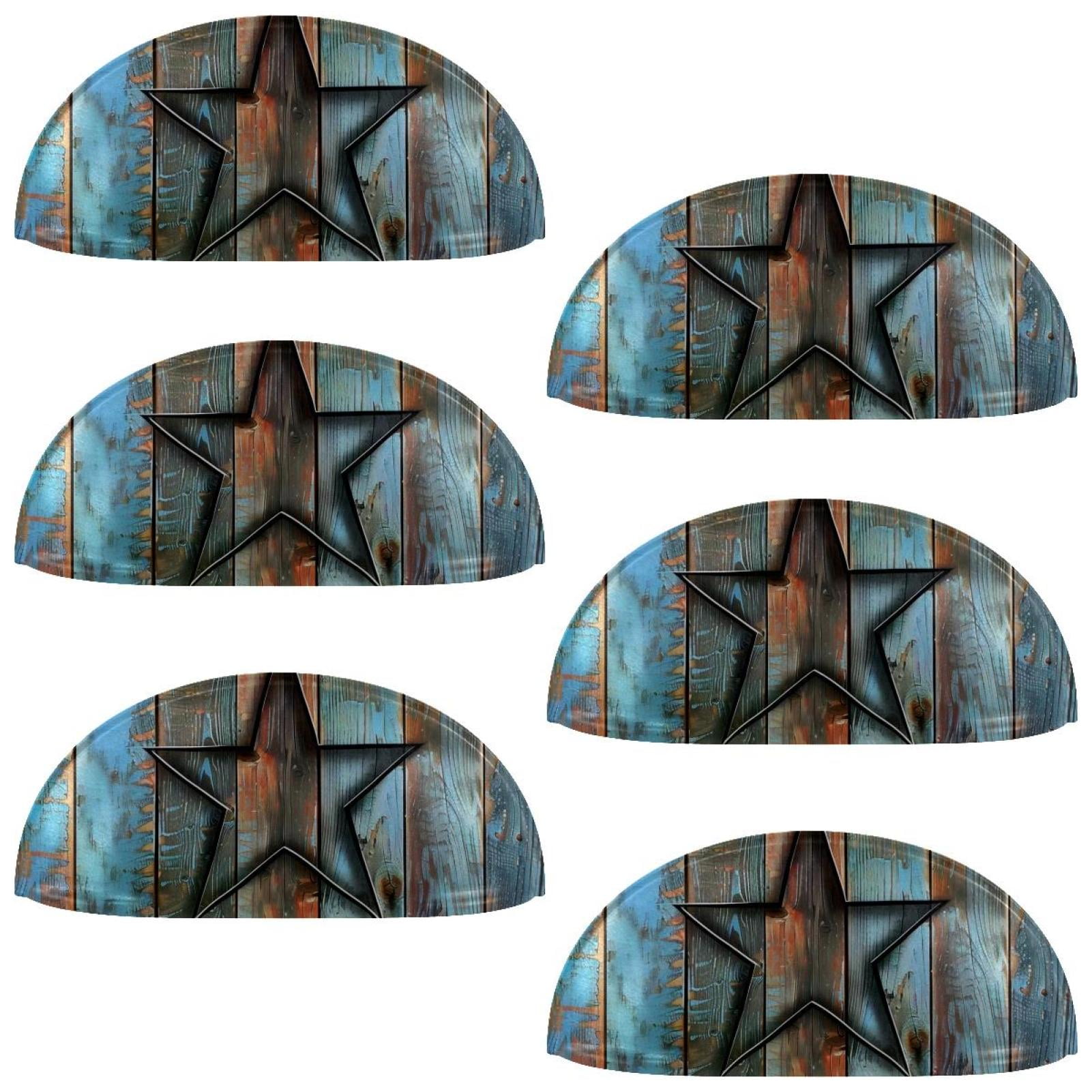 PhooArto 6 Pcs Cup Drawer Pulls, Vintage Star Brown Blue Rustic Wood Shell Shape Handles Cabinet Knobs for Dresser Cupboard Closet Wardrobe with Screws