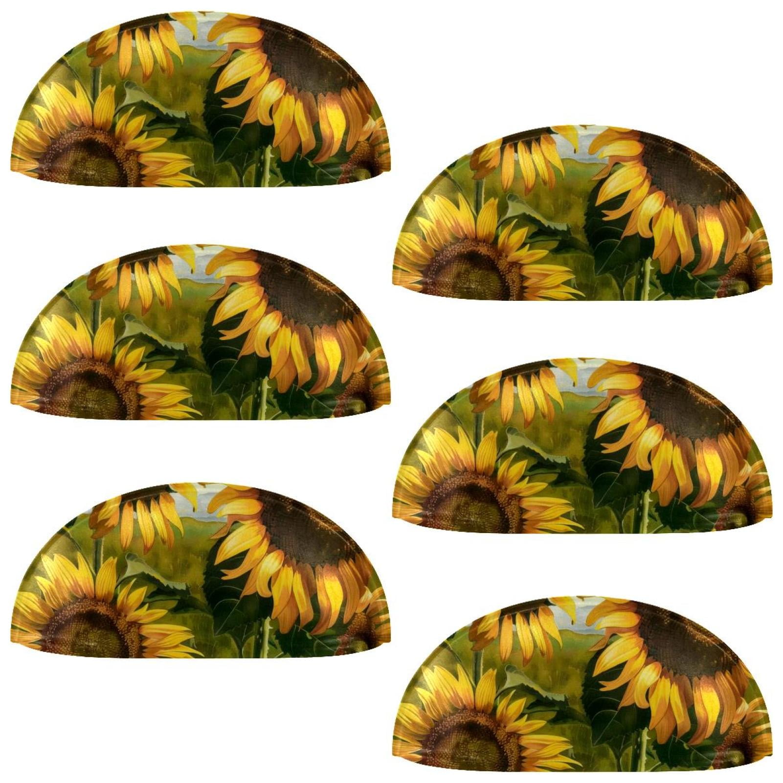PhooArto 6 Pcs Cup Drawer Pulls, Vintage Sunflowers Bloom Shell Shape Handles Cabinet Knobs for Dresser Cupboard Closet Wardrobe with Screws