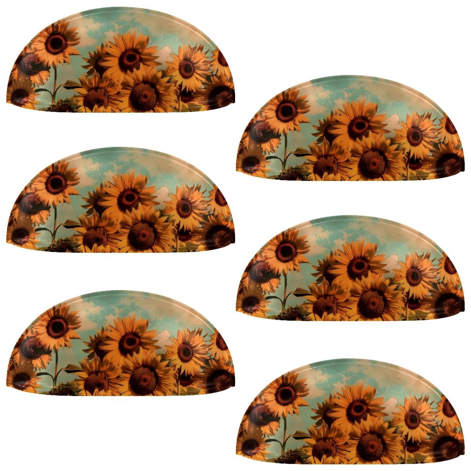 PhooArto 6 Pcs Cup Drawer Pulls, Vintage Sunflowers Blue Sky Shell Shape Handles Cabinet Knobs for Dresser Cupboard Closet Wardrobe with Screws