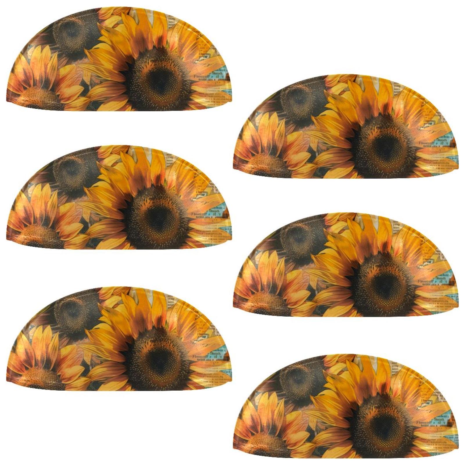 PhooArto 6 Pcs Cup Drawer Pulls, Vintage Sunflowers Letters Painting Shell Shape Handles Cabinet Knobs for Dresser Cupboard Closet Wardrobe with Screws