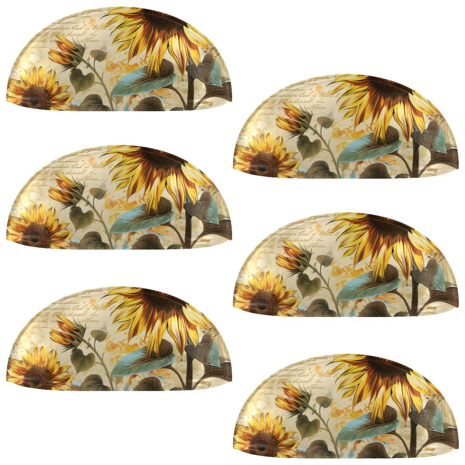 PhooArto 6 Pcs Cup Drawer Pulls, Vintage Sunflowers Letters Shell Shape Handles Cabinet Knobs for Dresser Cupboard Closet Wardrobe with Screws