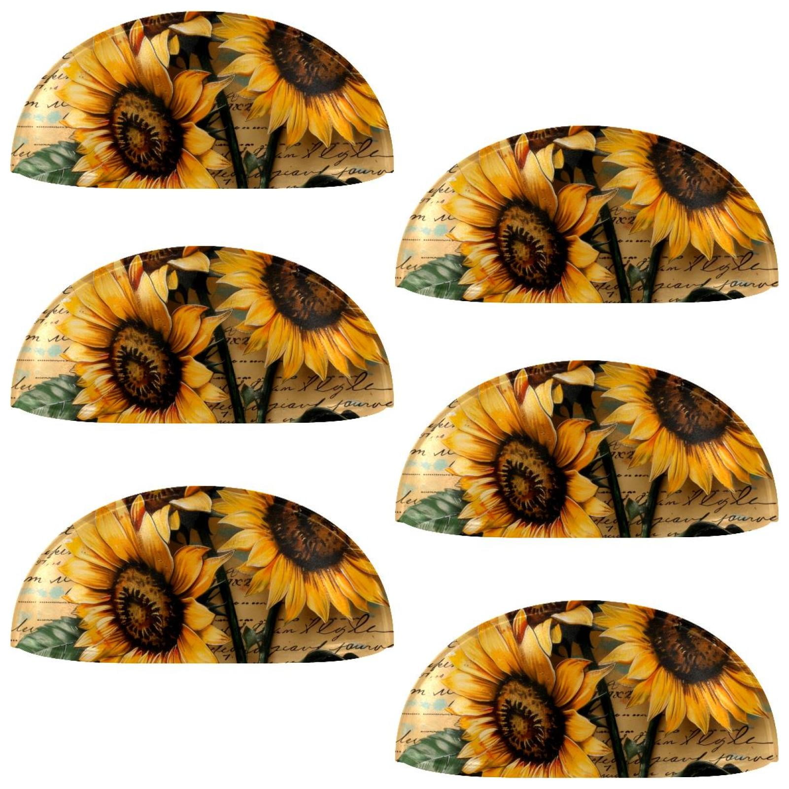 PhooArto 6 Pcs Cup Drawer Pulls, Vintage Sunflowers Painting Shell Shape Handles Cabinet Knobs for Dresser Cupboard Closet Wardrobe with Screws