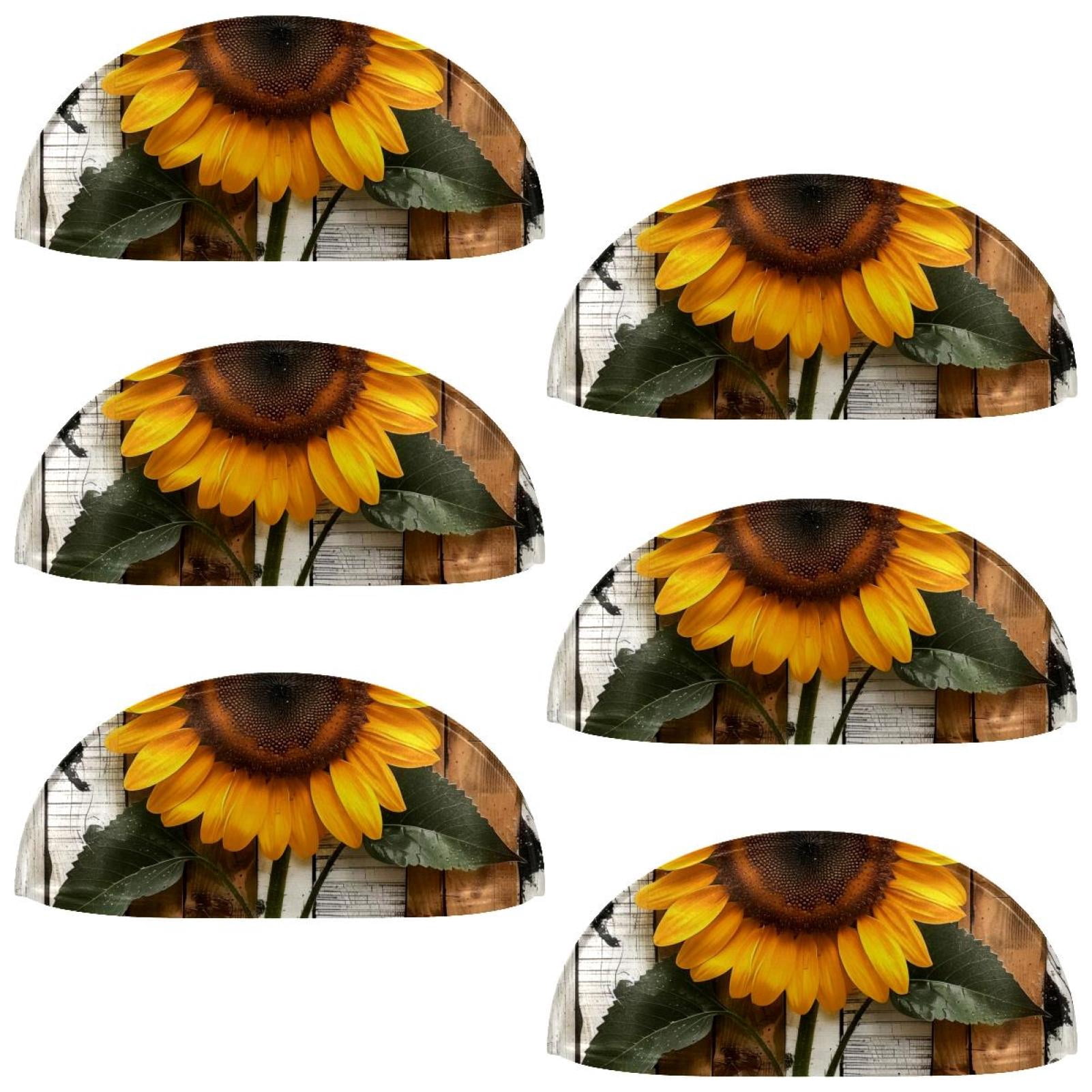 PhooArto 6 Pcs Cup Drawer Pulls, Vintage Wood Board Sunflower Shell Shape Handles Cabinet Knobs for Dresser Cupboard Closet Wardrobe with Screws