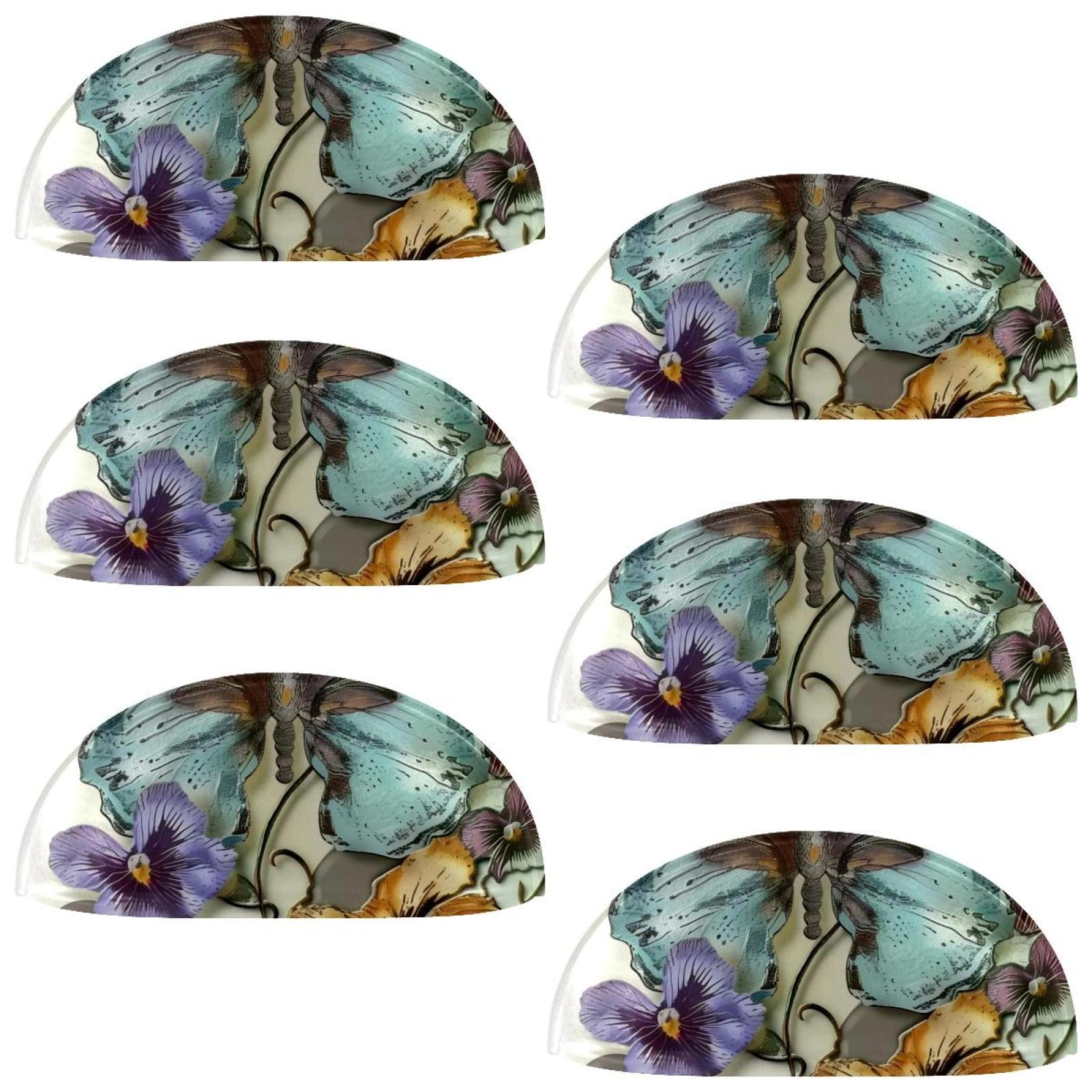 PhooArto 6 Pcs Cup Drawer Pulls, Violets and Butterfly Floral Shell Shape Handles Cabinet Knobs for Dresser Cupboard Closet Wardrobe with Screws
