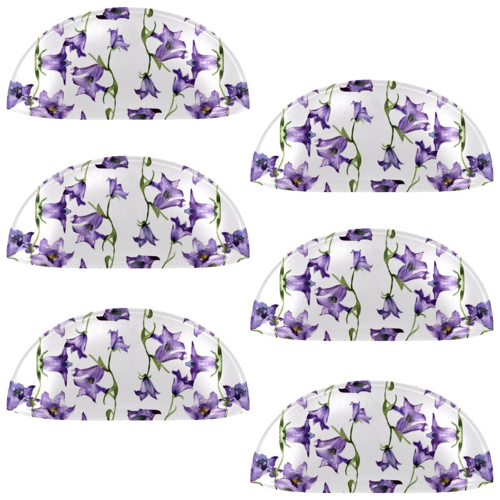 PhooArto 6 Pcs Cup Drawer Pulls, Watercolor Bell Flowers Pattern Shell Shape Handles Cabinet Knobs for Dresser Cupboard Closet Wardrobe with Screws