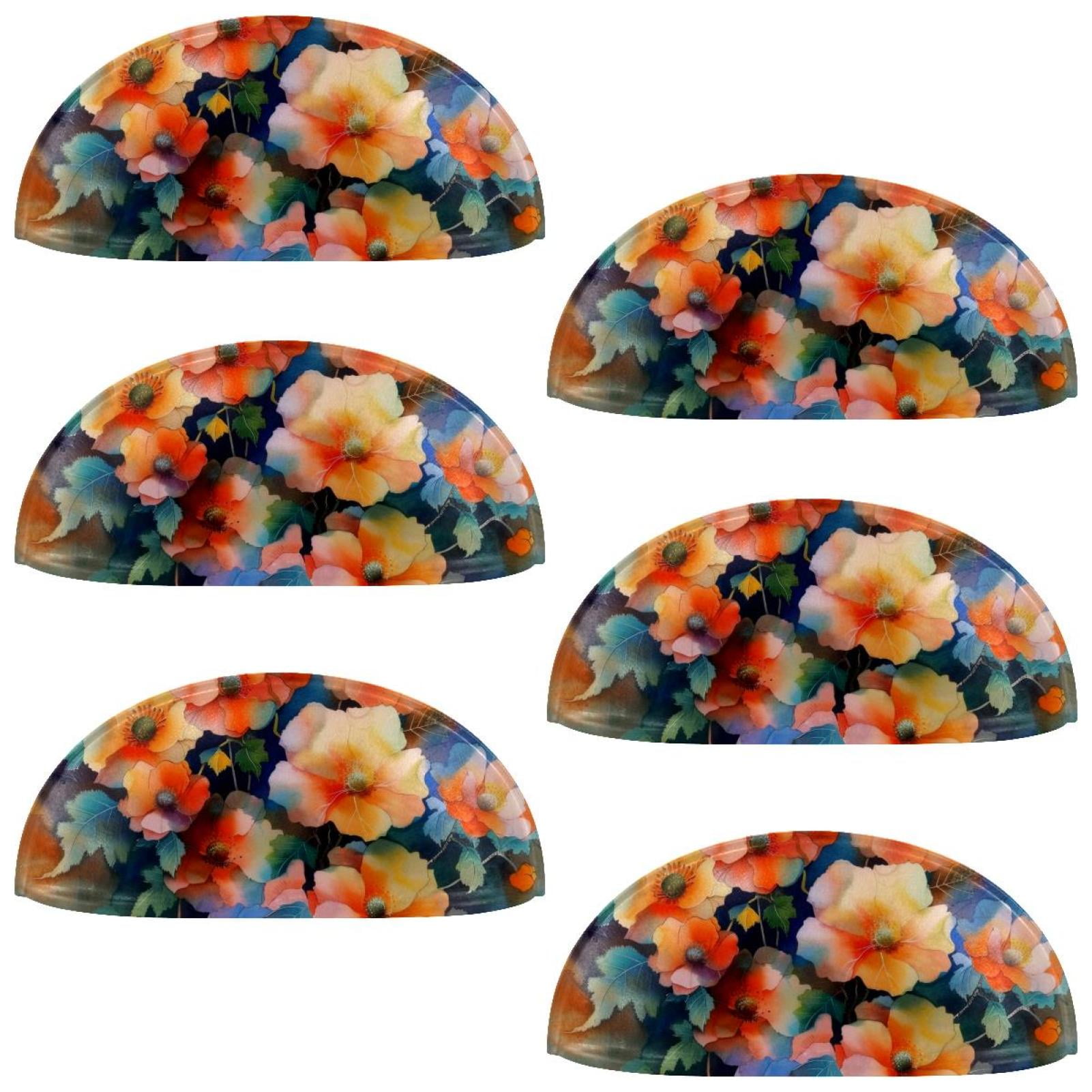 PhooArto 6 Pcs Cup Drawer Pulls, Watercolor Floral Flowers Painting Shell Shape Handles Cabinet Knobs for Dresser Cupboard Closet Wardrobe with Screws