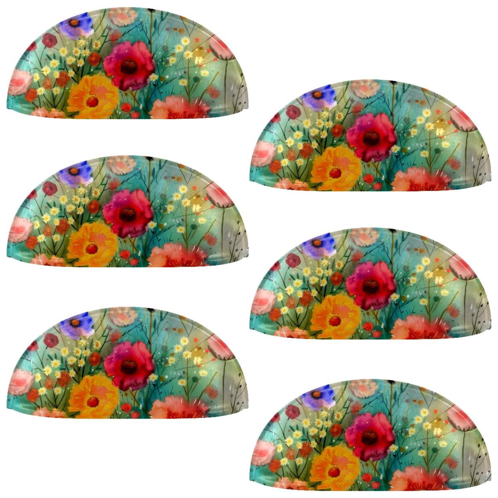 PhooArto 6 Pcs Cup Drawer Pulls, Watercolor Floral Painting Shell Shape Handles Cabinet Knobs for Dresser Cupboard Closet Wardrobe with Screws