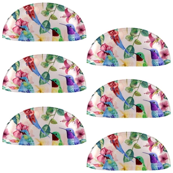 PhooArto 6 Pcs Cup Drawer Pulls, Watercolor Flowers Bird Pattern Shell Shape Handles Cabinet Knobs for Dresser Cupboard Closet Wardrobe with Screws