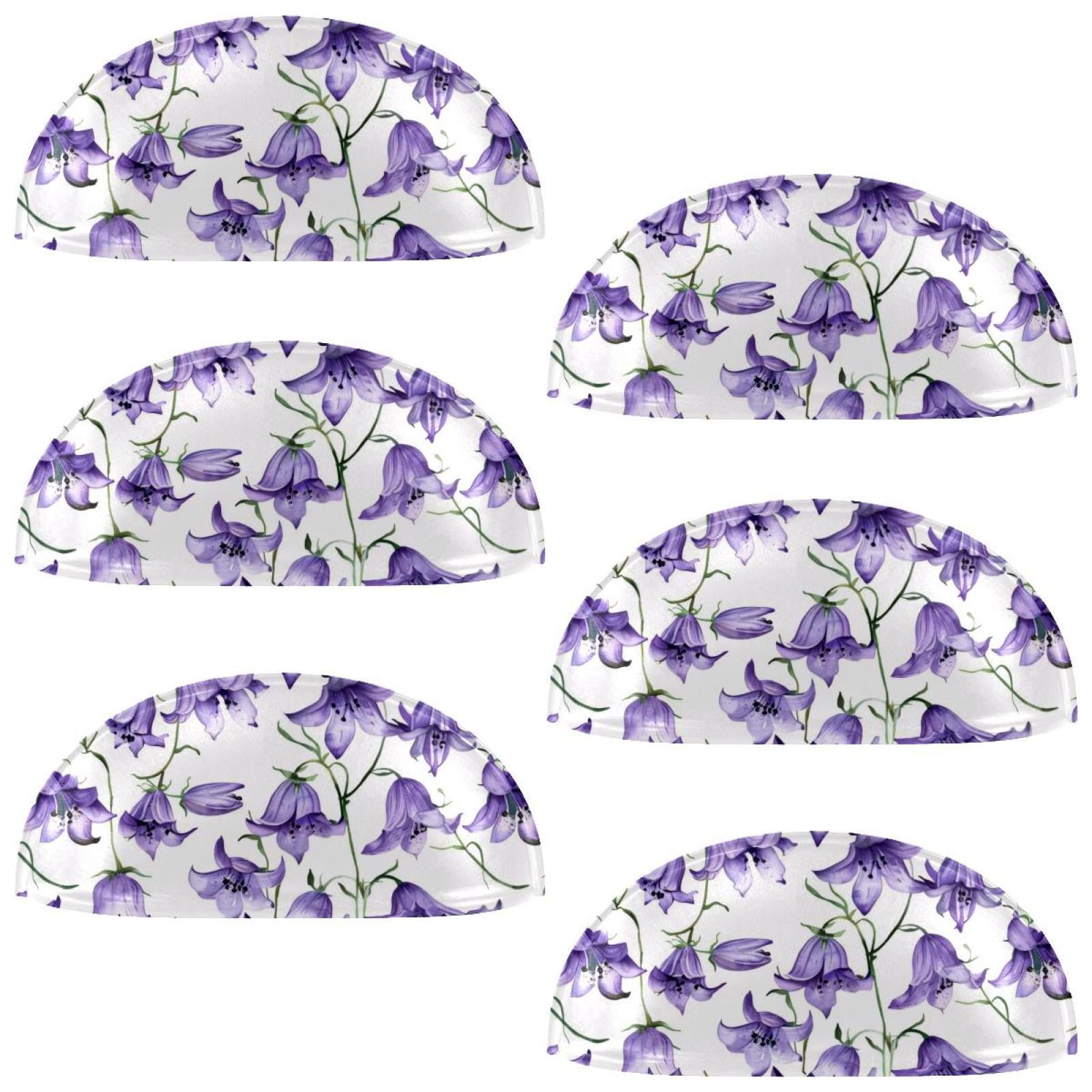 PhooArto 6 Pcs Cup Drawer Pulls, Watercolor Purple Bellflowers Pattern Shell Shape Handles Cabinet Knobs for Dresser Cupboard Closet Wardrobe with Screws